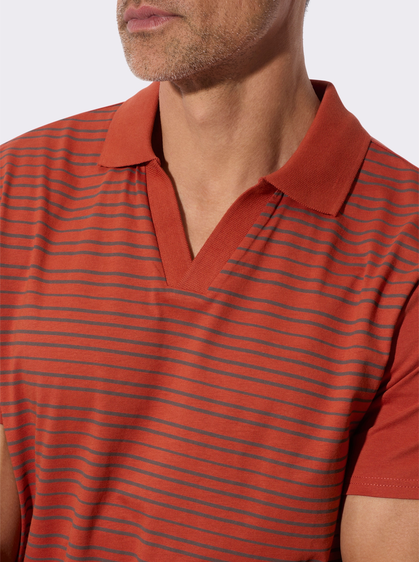 Poloshirt met elastische zoomboord - roestrood/antraciet