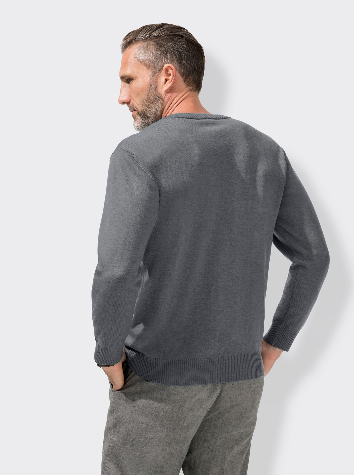 Marco Donati Pullover met V-hals - grijs gemêleerd