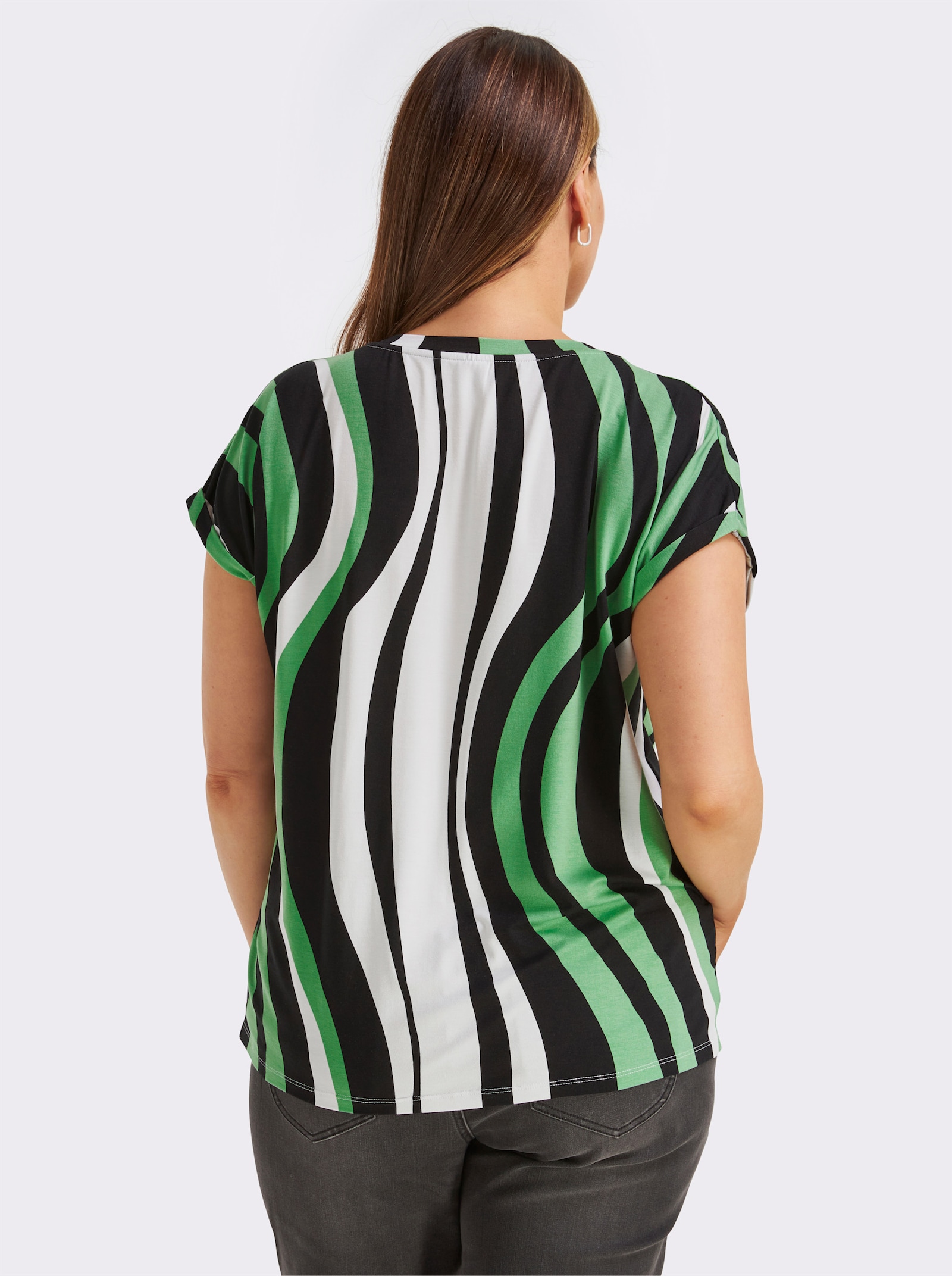 Streifenshirt mit überschnittenen Schultern - weiß-apfel-gestreift