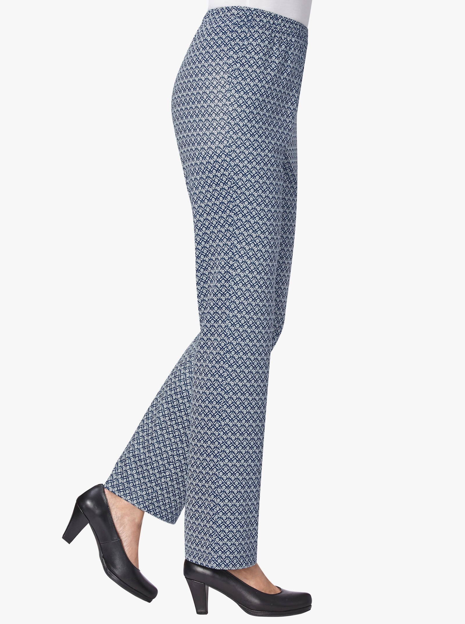 Trikåbyxa i vintermaterial - marin, mönstrad