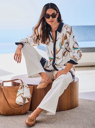 heine Satinbluse mit Ketten-Print - ecru-marine-bedruckt