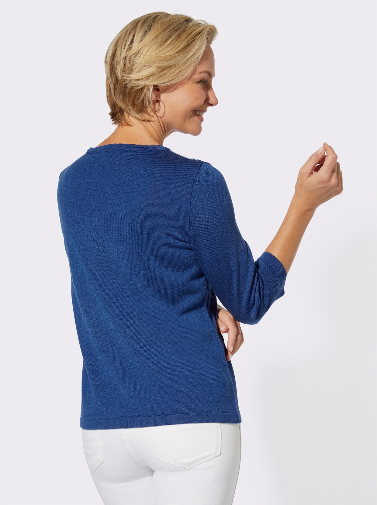 Pullover met ronde hals - koningsblauw gedessineerd