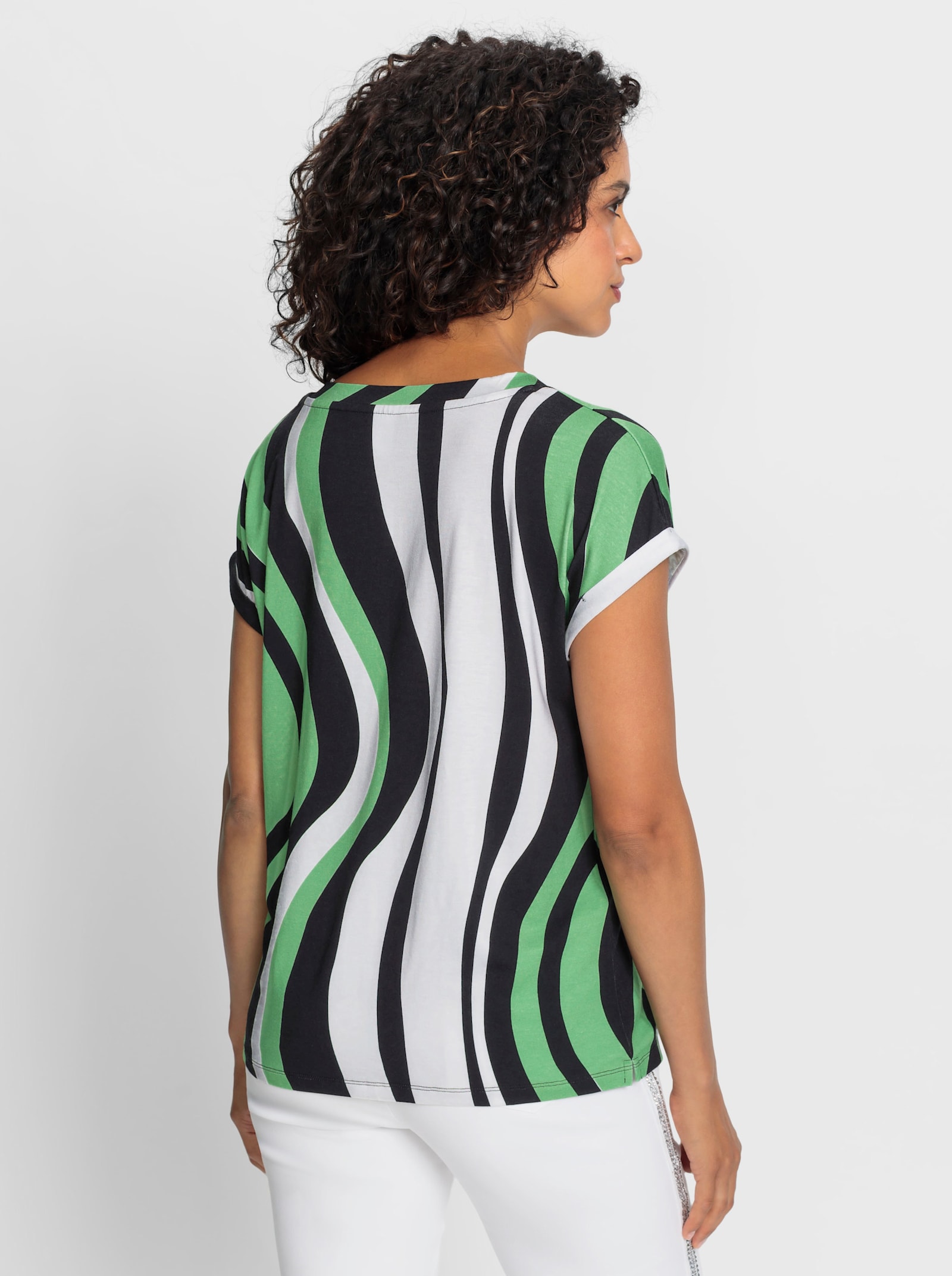 Streifenshirt mit überschnittenen Schultern - weiß-apfel-gestreift