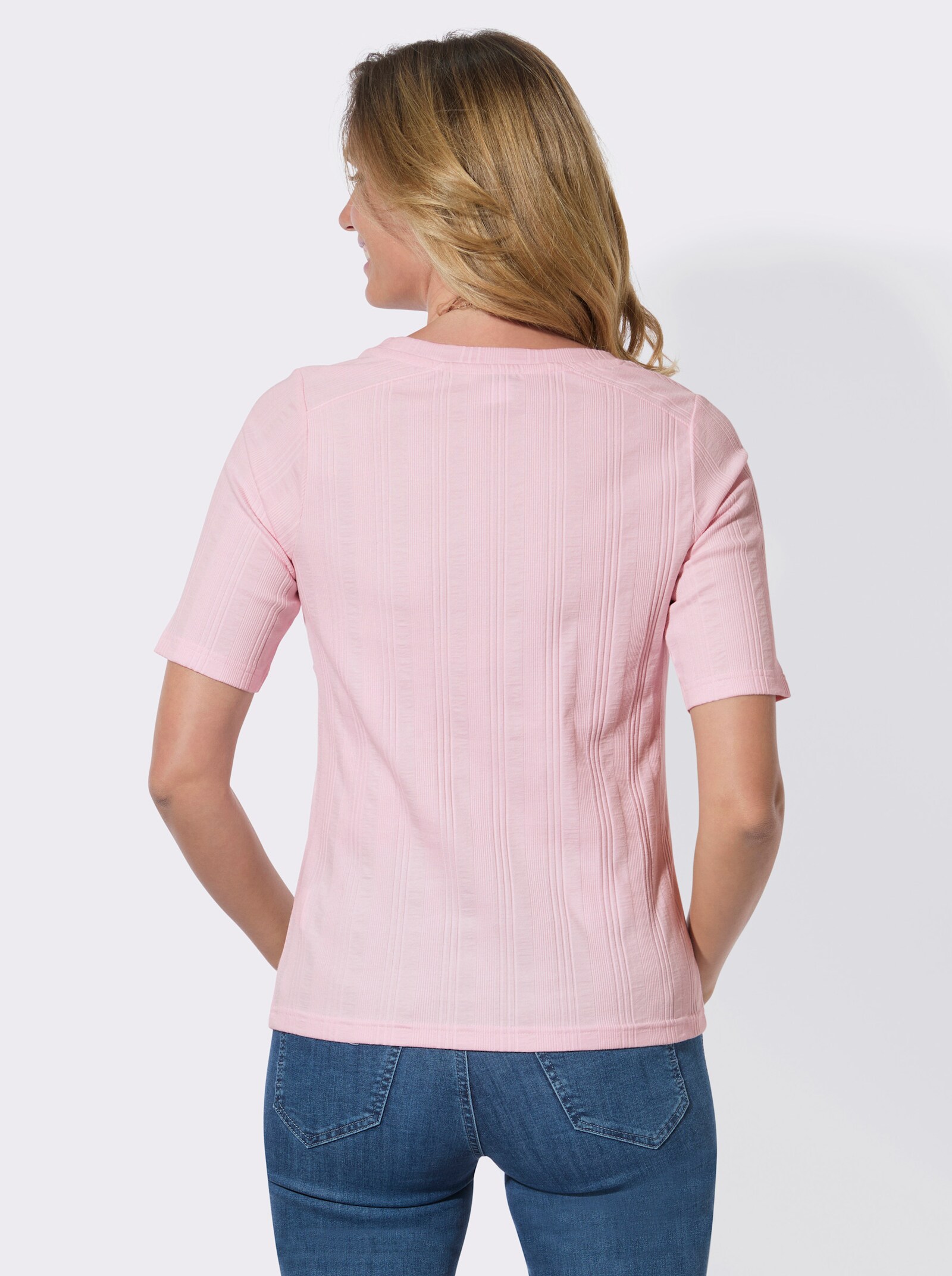 Kurzarmshirt in Rippen-Jersey-Qualität - hellrosé