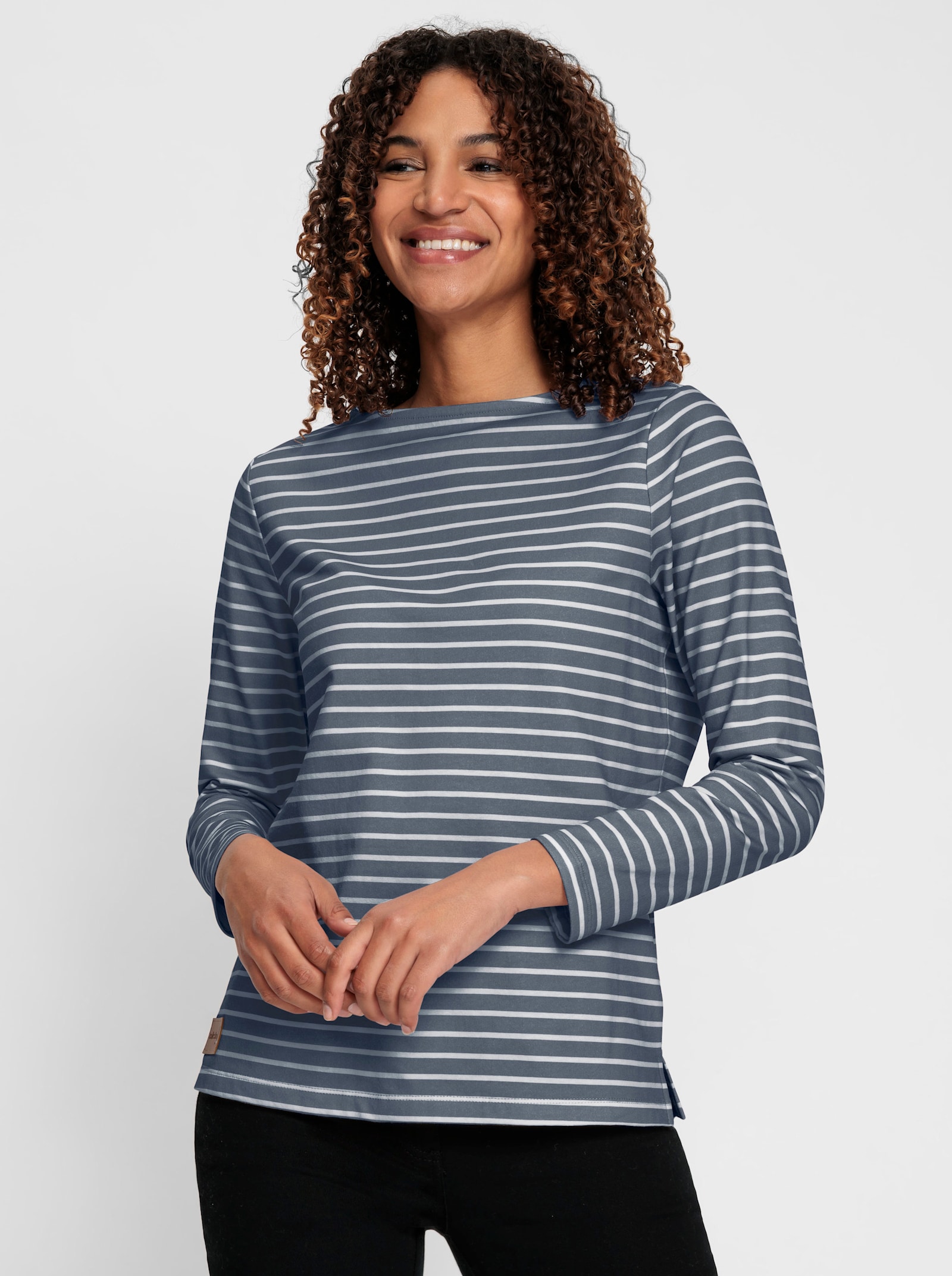 Sweatshirt im Ringel-Dessin - rauchblau-ecru-geringelt