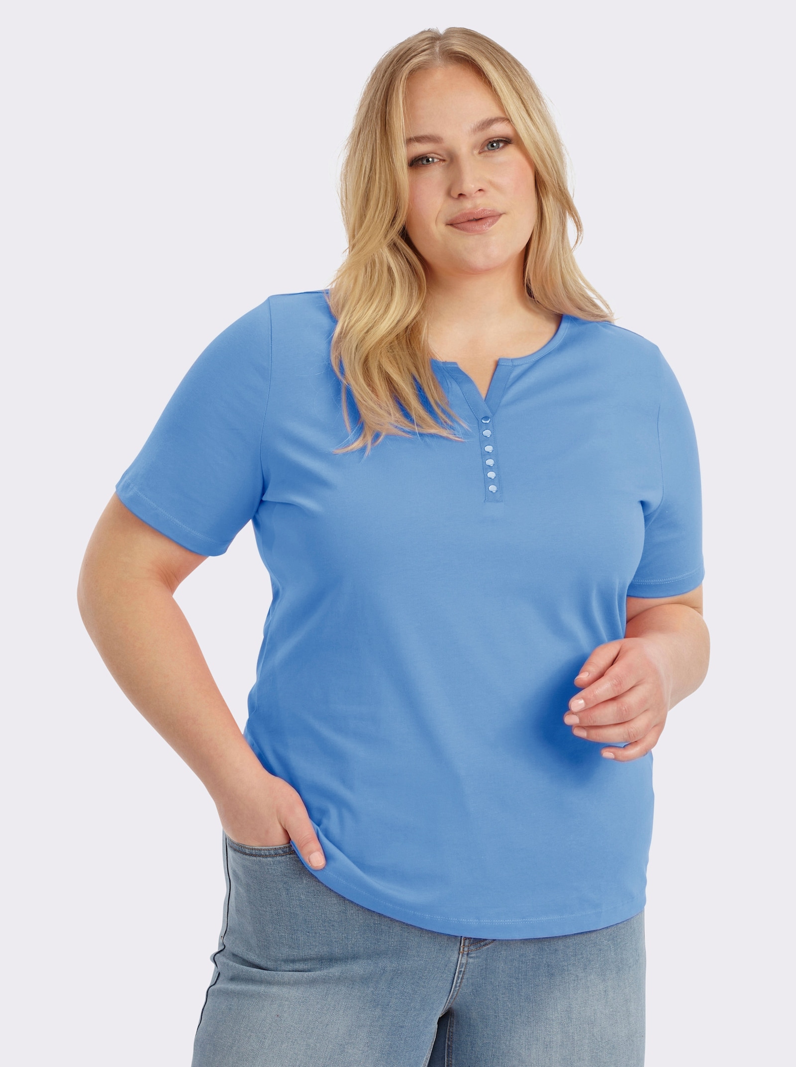 Kurzarmshirt aus reiner Baumwolle - himmelblau