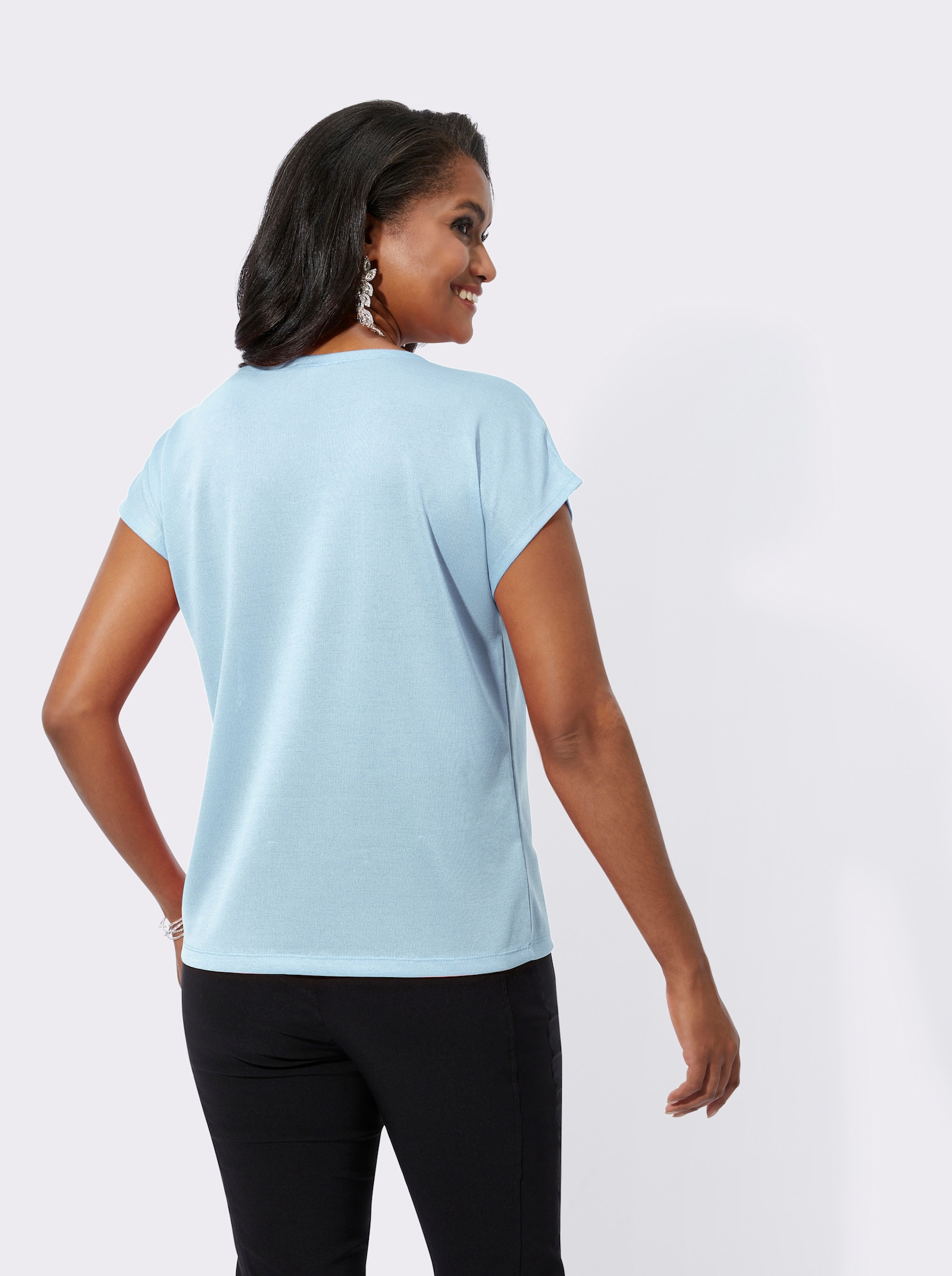 Shirt met korte mouwen en kantinzet opzij - lichtblauw