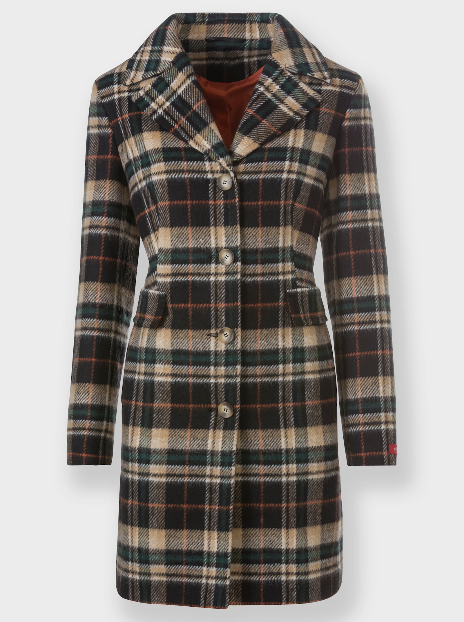 heine Korte mantel met geweven ruitdessin - zwart/mos geruit