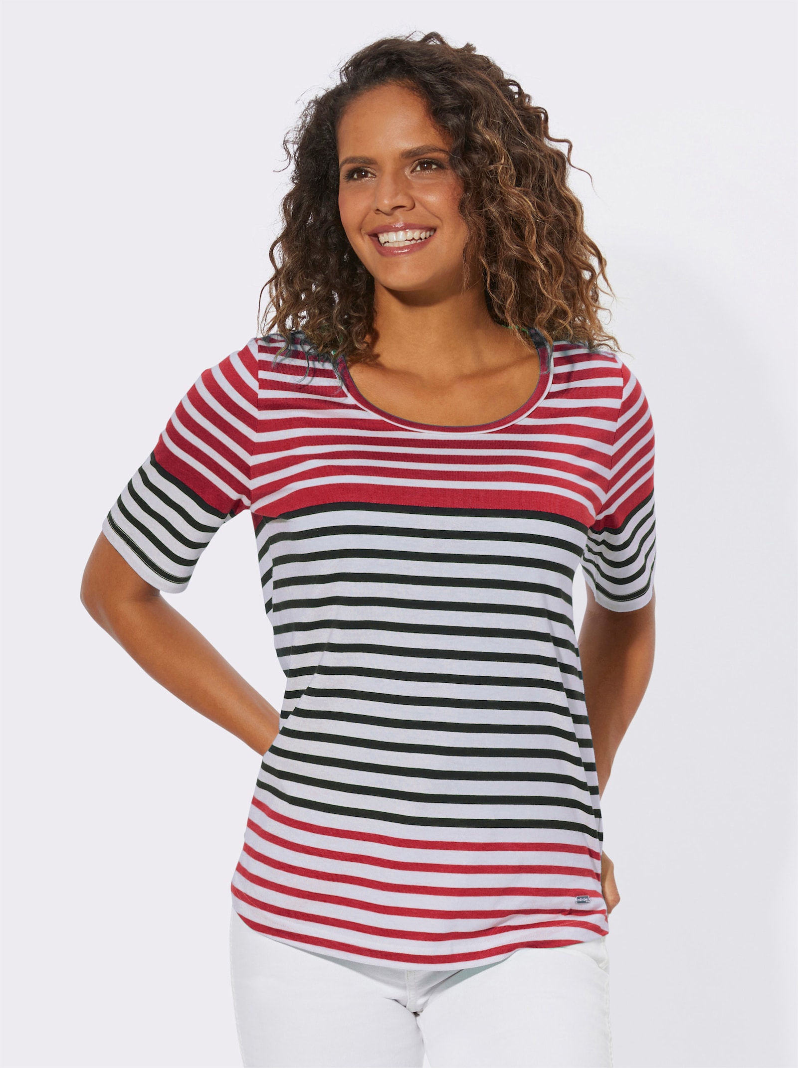 Ringelshirt mit garngefärbtem Muster - erdbeere-weiß-gestreift