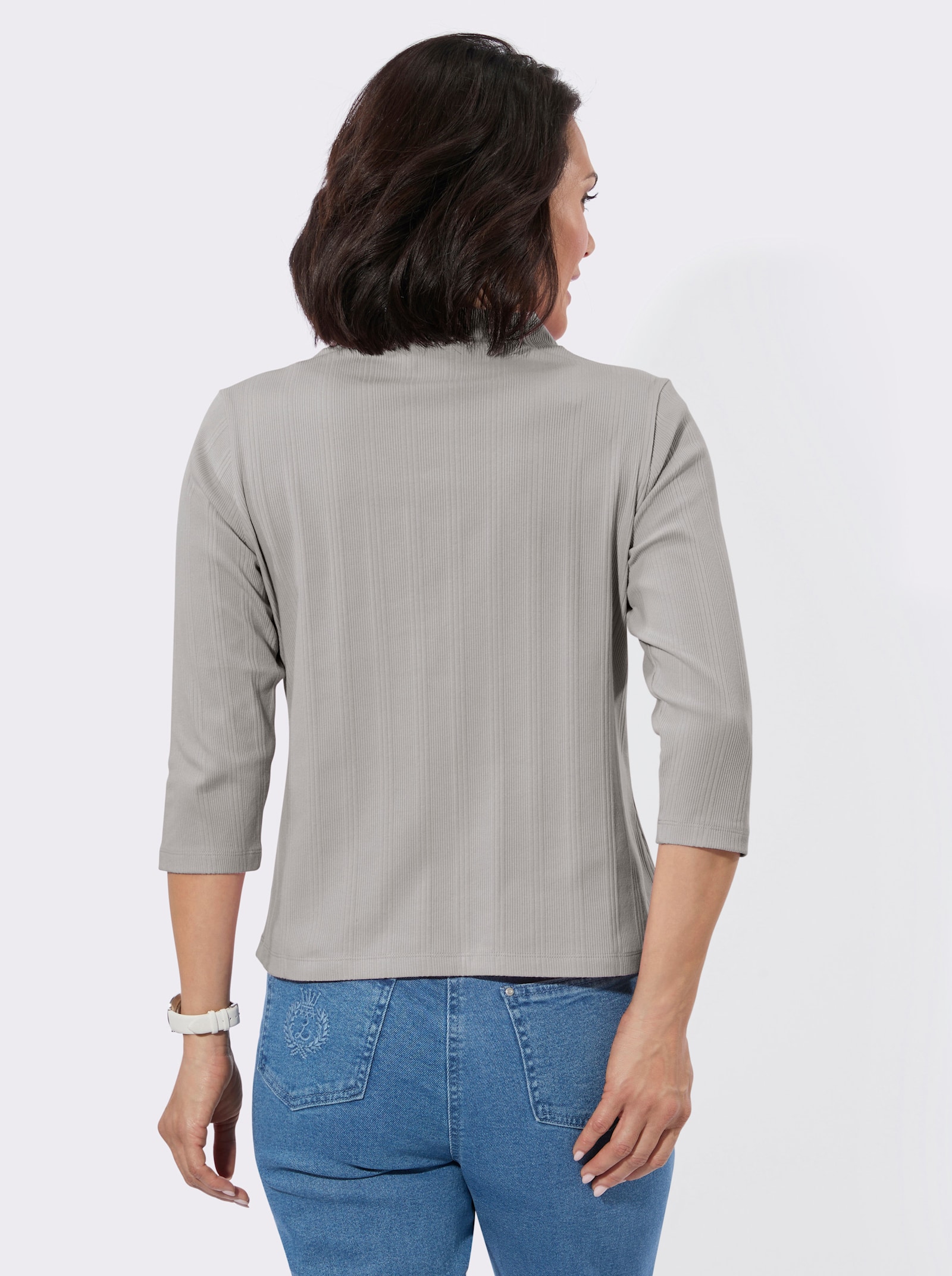 Stehkragenshirt im Jacquardmuster - hellgrau