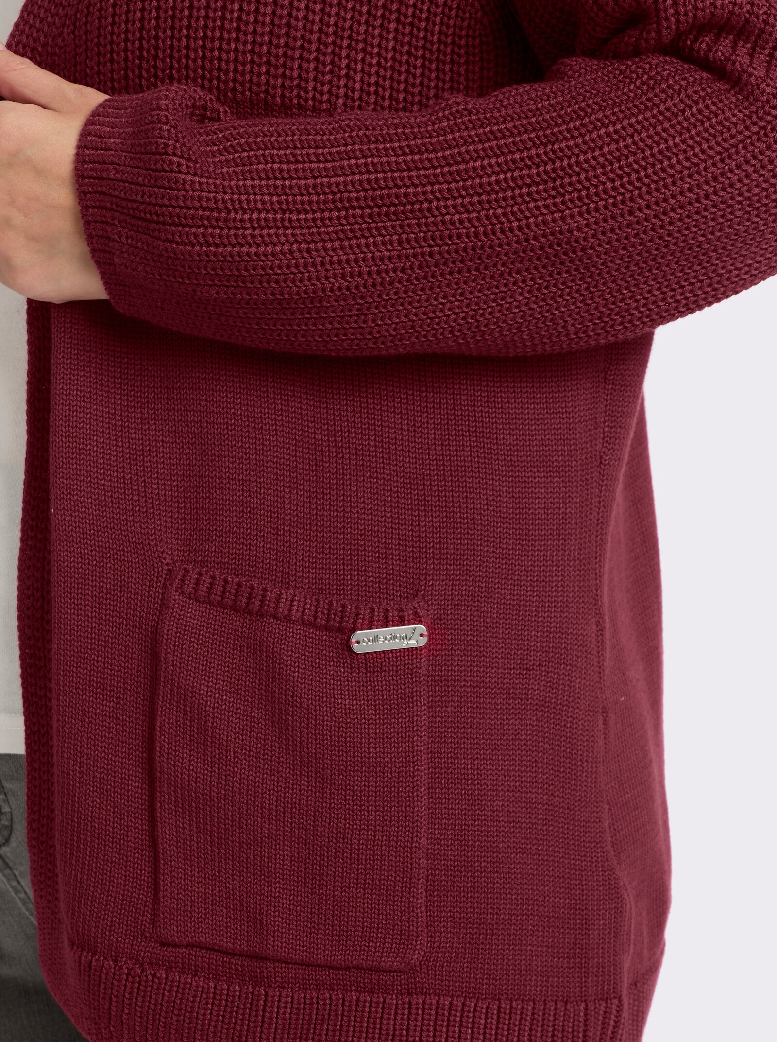 Strickjacke in langer, offener Form - dunkelrot
