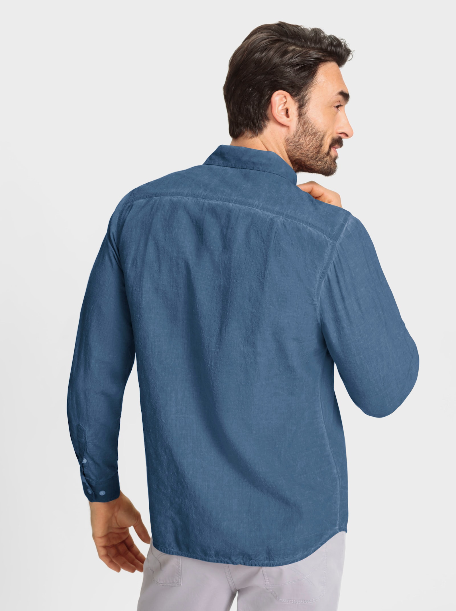 Marco Donati Langarmhemd in Oil-dyed-Waschung - jeansblau