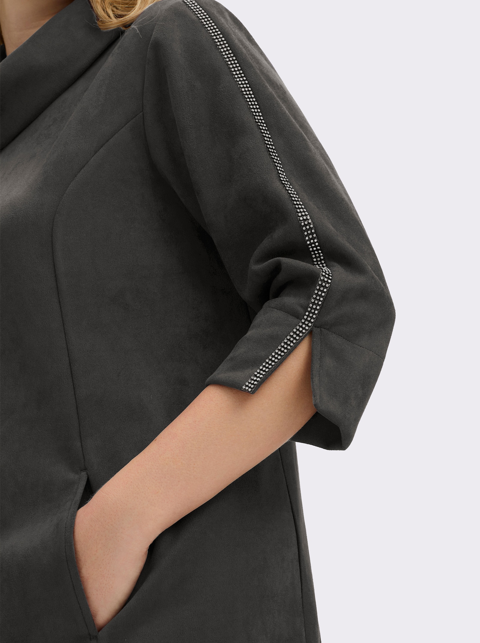 sheego A-Linien-Kleid in Veloursleder-Optik - graphit