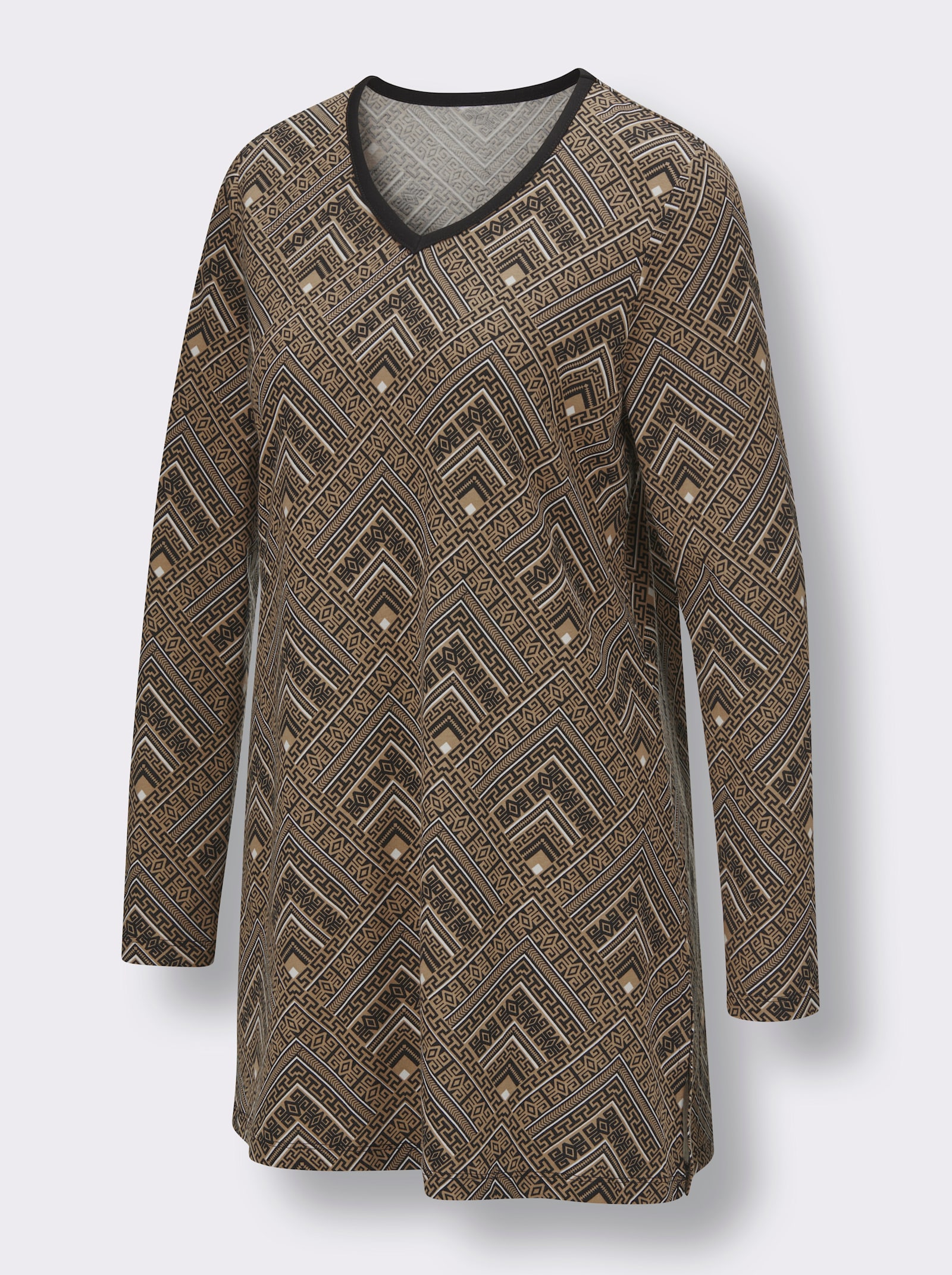 wäschepur Schlafanzug mit Kontrastpaspeln - camel-schwarz-bedruckt