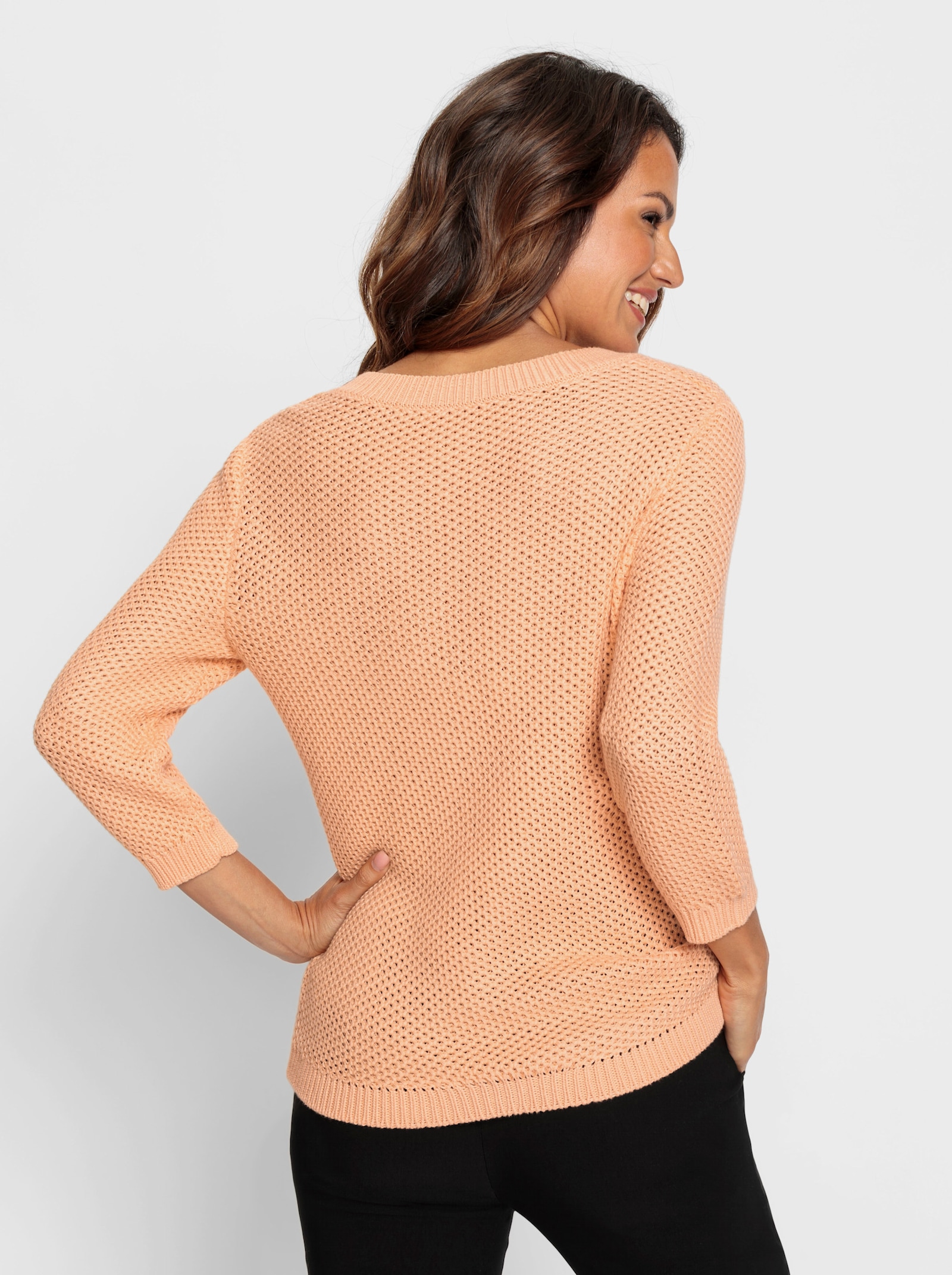 V-Ausschnitt-Pullover mit 3/4-Ärmeln - apricot