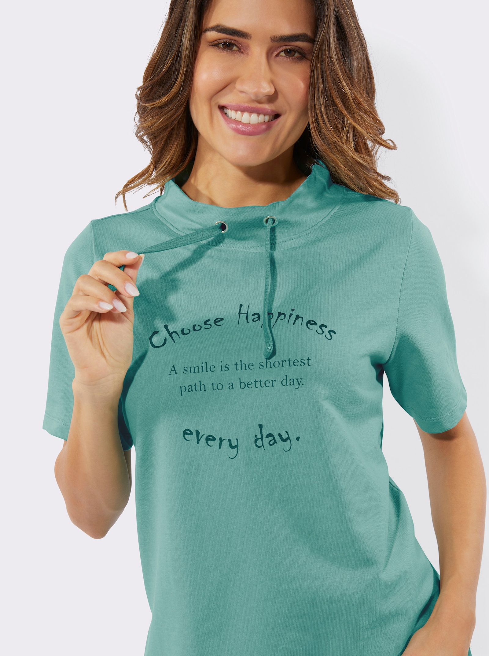 Kurzarmshirt mit weiterem Stehkragen - salbei