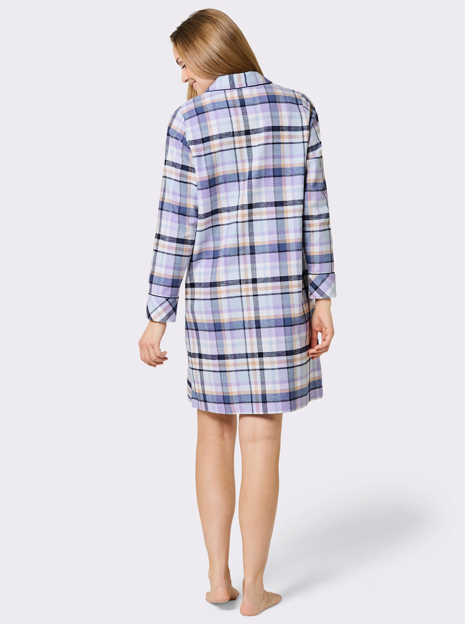 wäschepur Nachthemd mit Karomuster - ecru-eisblau-kariert