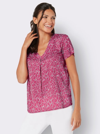 Comfortabele blouse - roze/ecru bedrukt