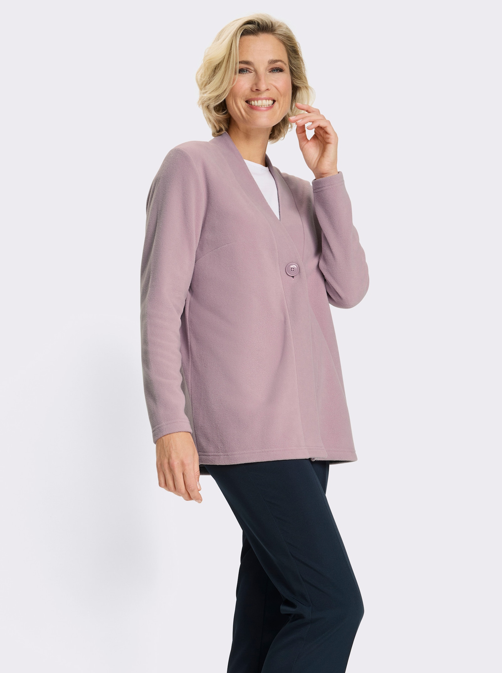 Fleecejacke mit V-Ausschnitt - mauve