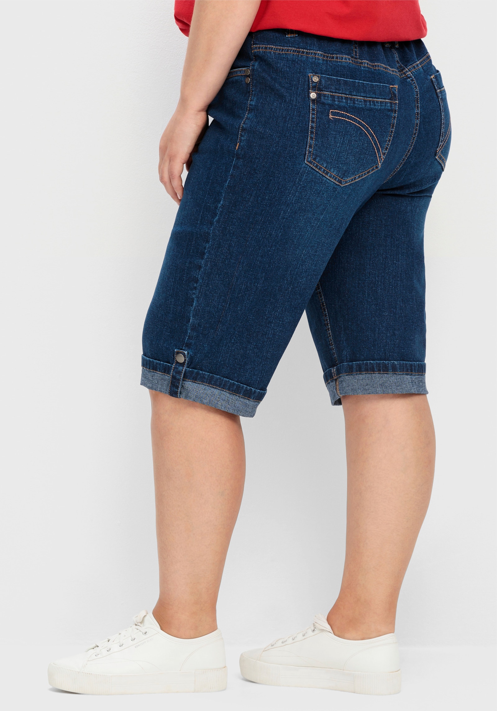 sheego Jeansbermuda met vaste omslag - blue denim