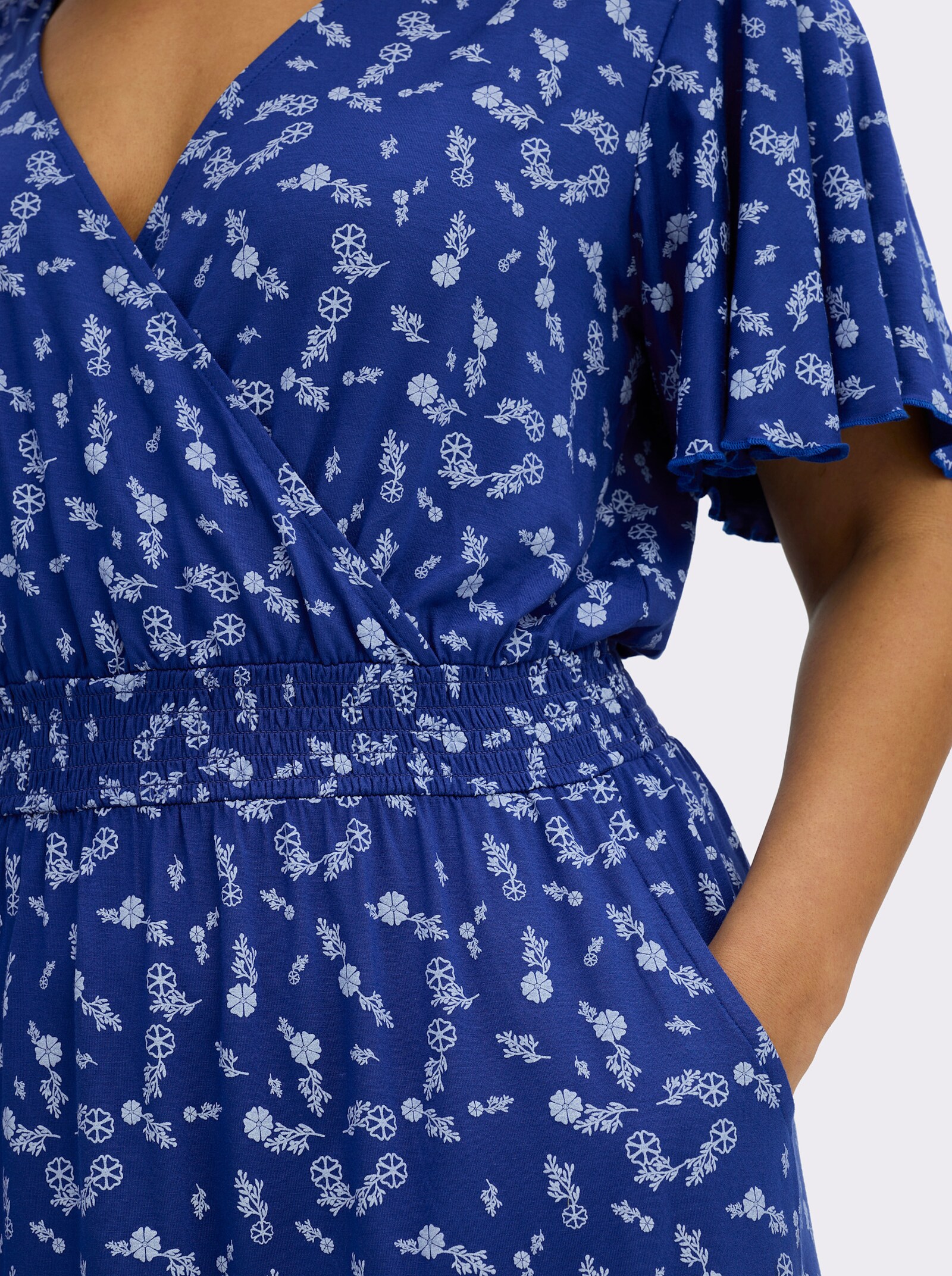 sheego Jerseykleid mit Flügelärmeln - royalblau-hellblau-bedruckt