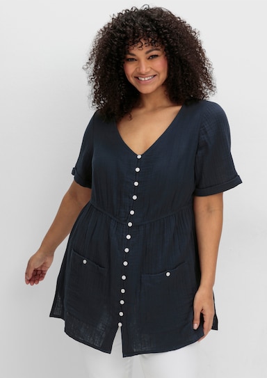sheego by Joe Browns Longbluse mit Knopfleiste und Taschen. - marine