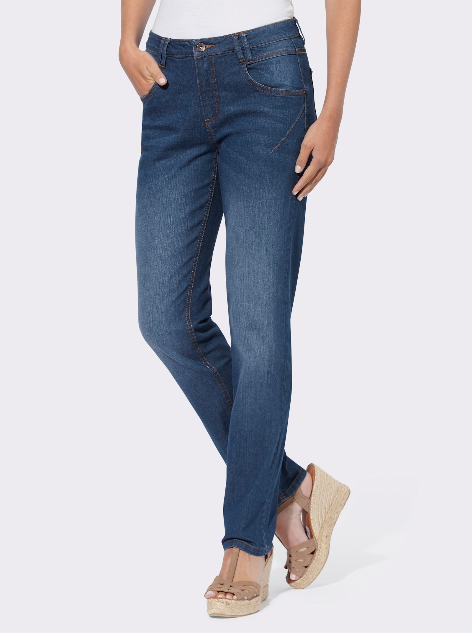heine 5-Pocket-Jeans mit Ziernähten - blue-stone-washed