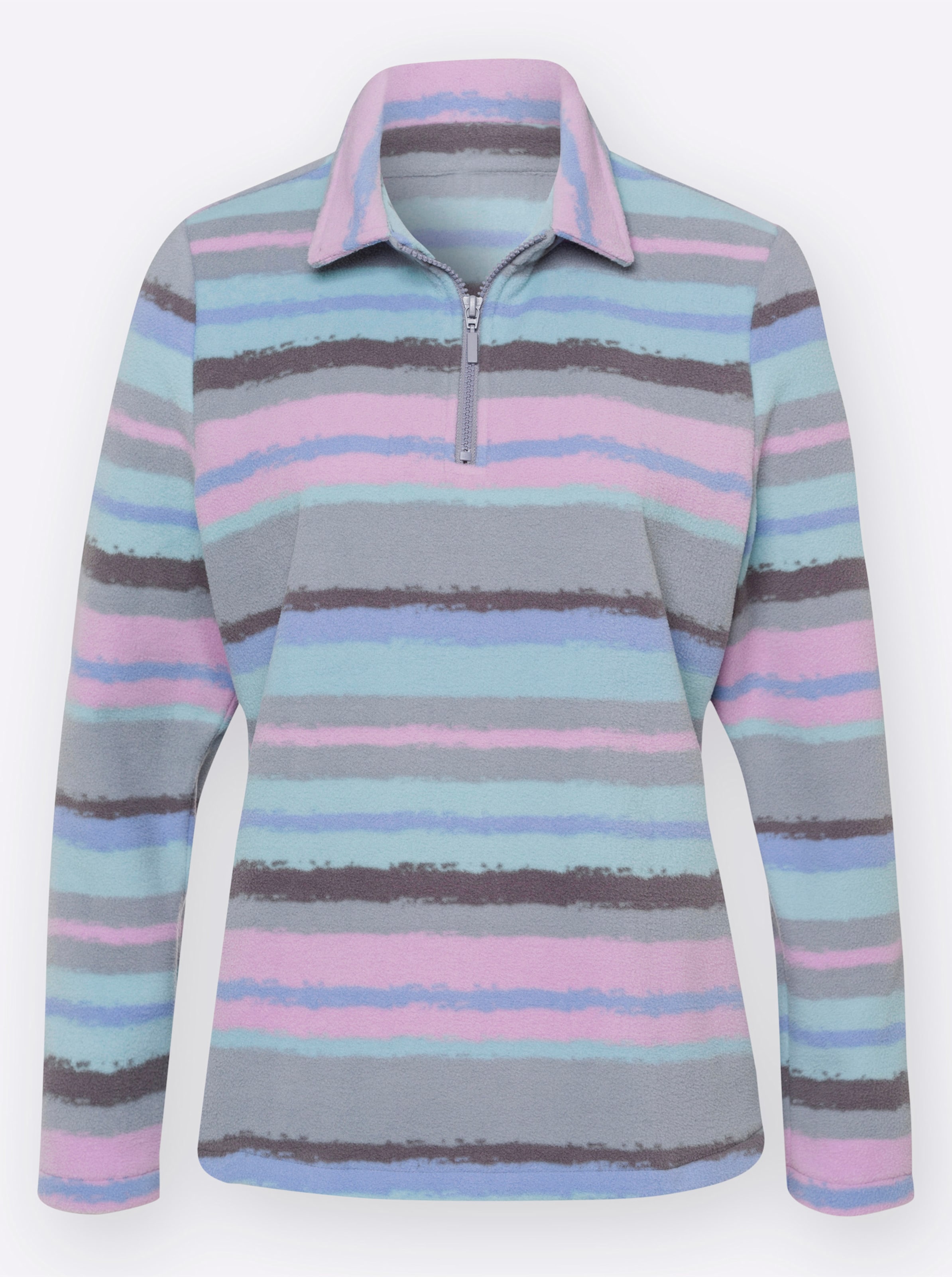Damen Fleeceshirt mit Reißverschluss am Kragen kalkmint-bedruckt, Größe 48 - Bild 2