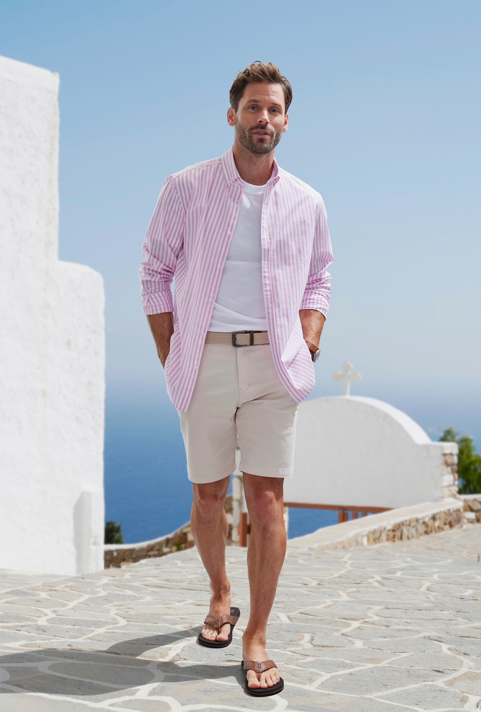 John Devin Langarmhemd - rosa-gestreift