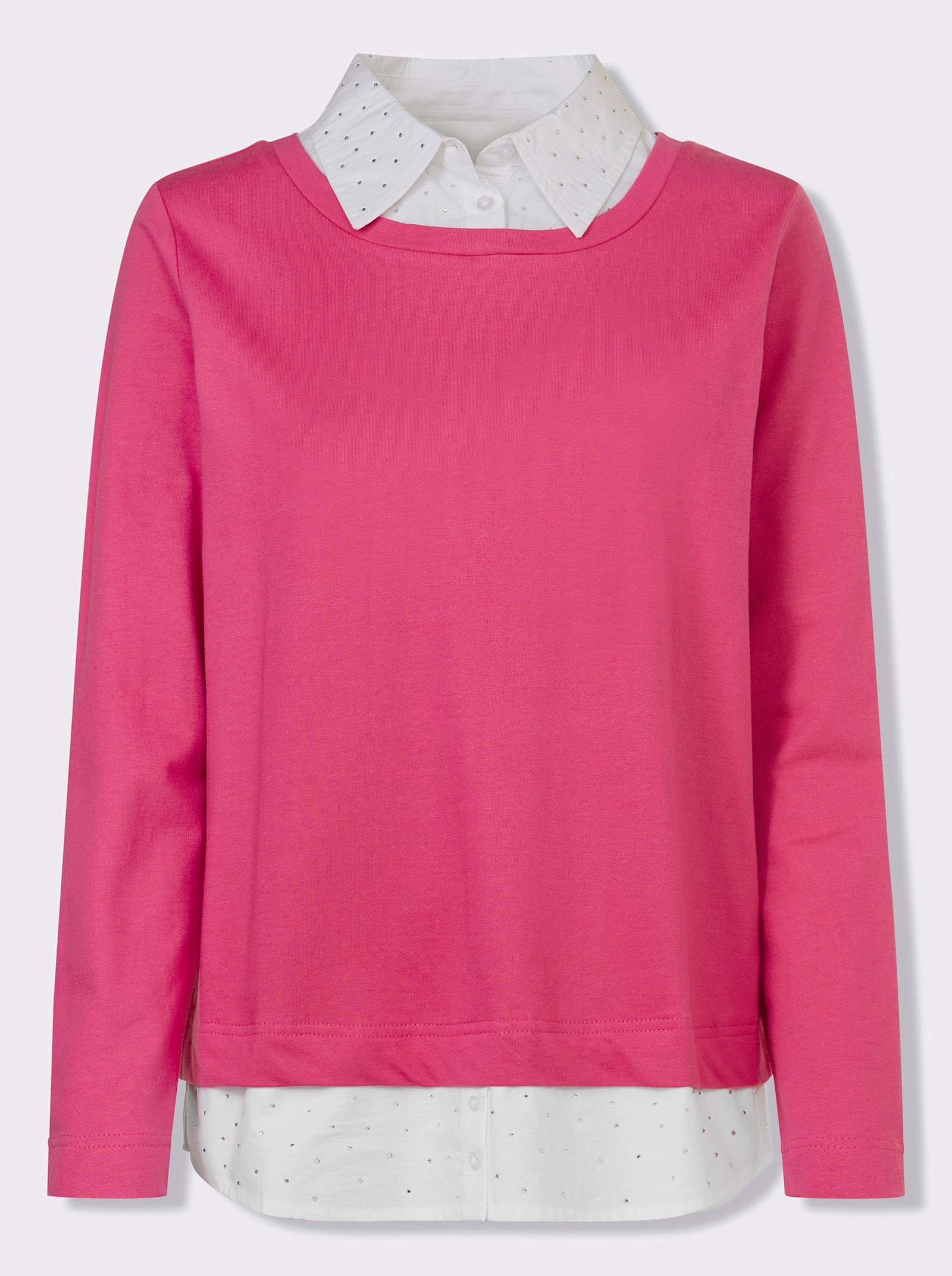 heine Sweatshirt mit Bluseneinsatz - fuchsia-weiss