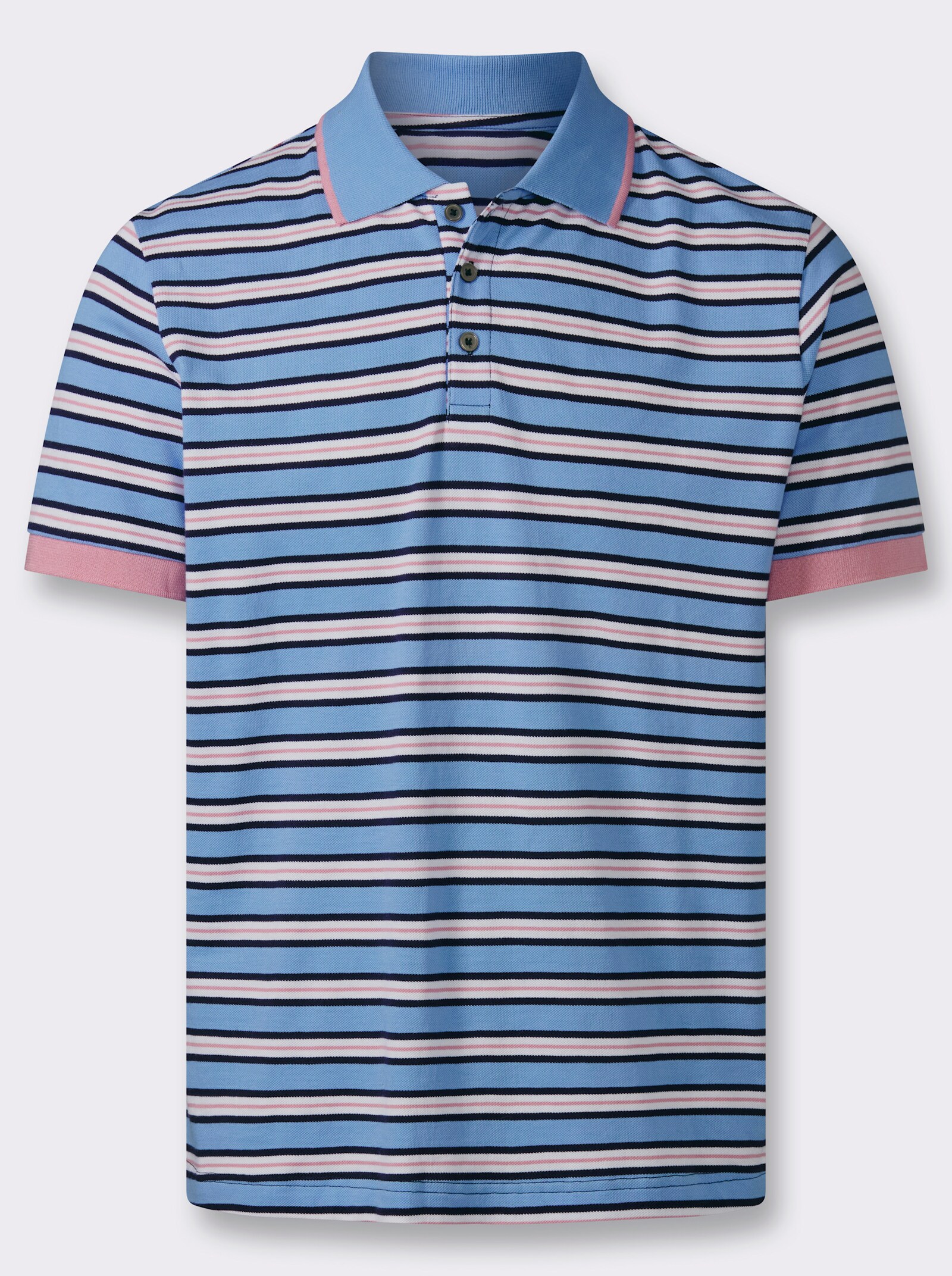 Poloshirt in Pikee-Qualität - himmelblau-gestreift