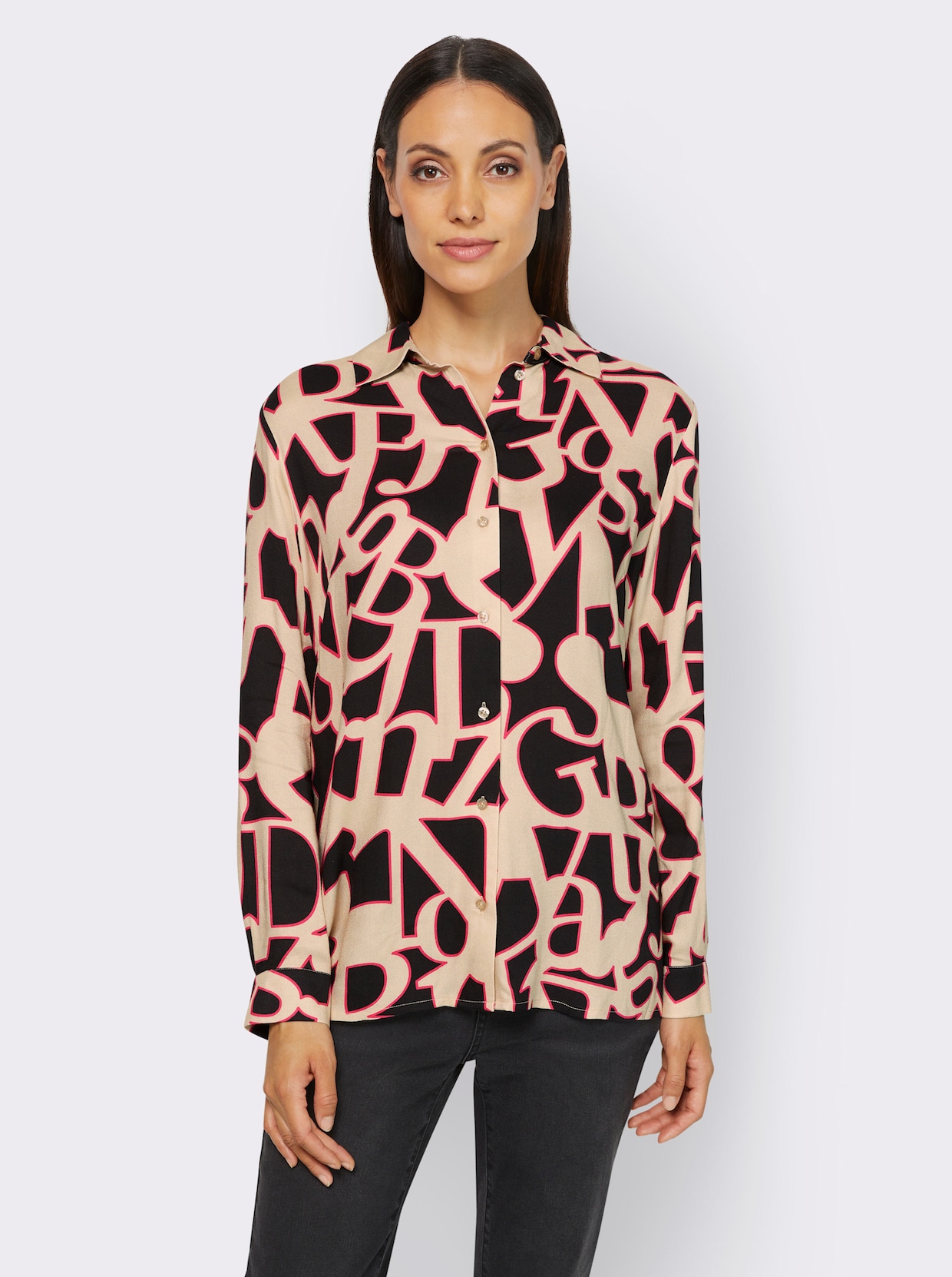 heine Overhemdblouse - zwart/zand geprint