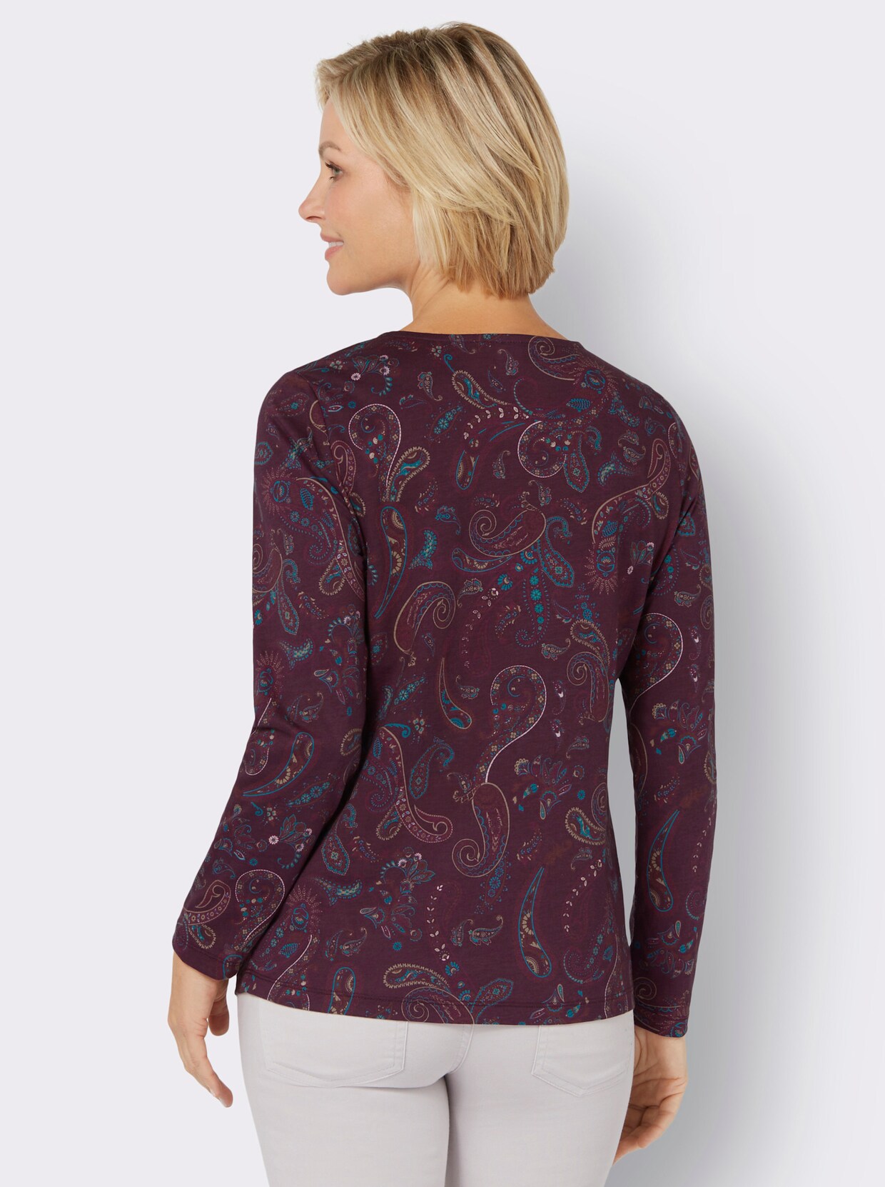 Shirt met ronde hals - bordeaux/hortensia bedrukt