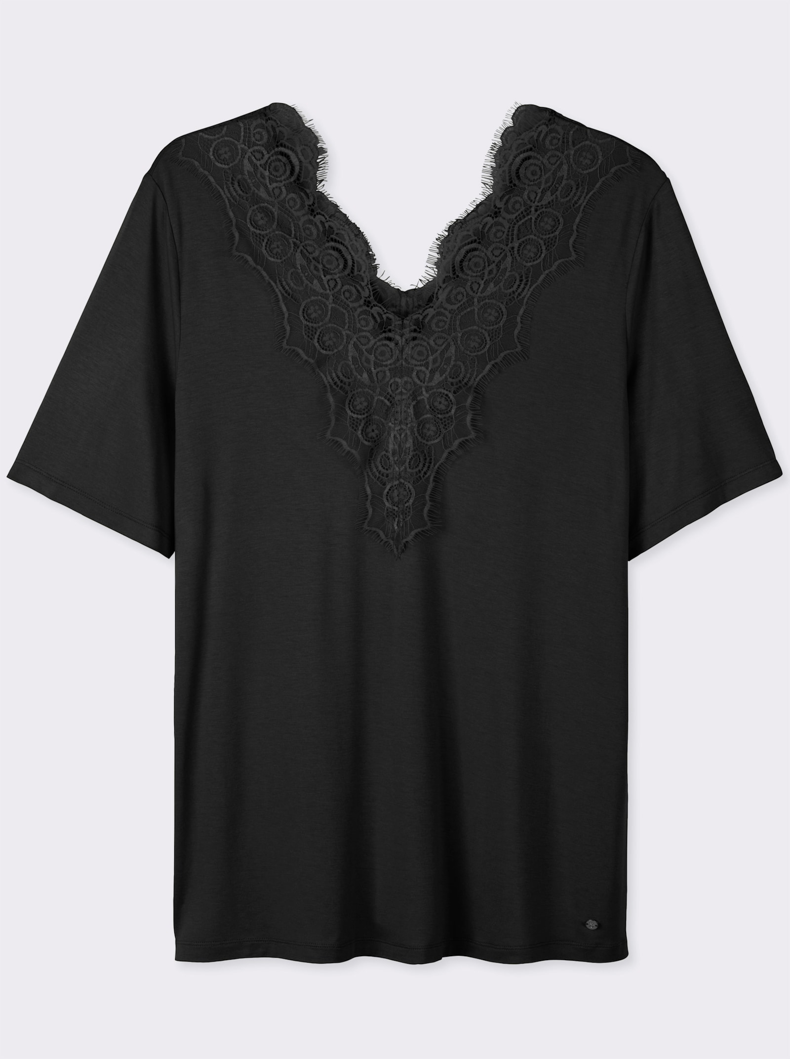 sheego Spitzenshirt mit beidseitigem, tiefem V - schwarz