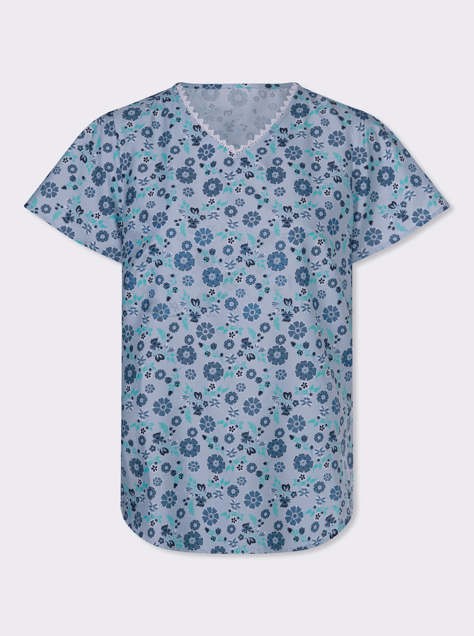 Navlékací halenka s balonkovými rukávy - ledová modrá-námořnická modrá-potisk