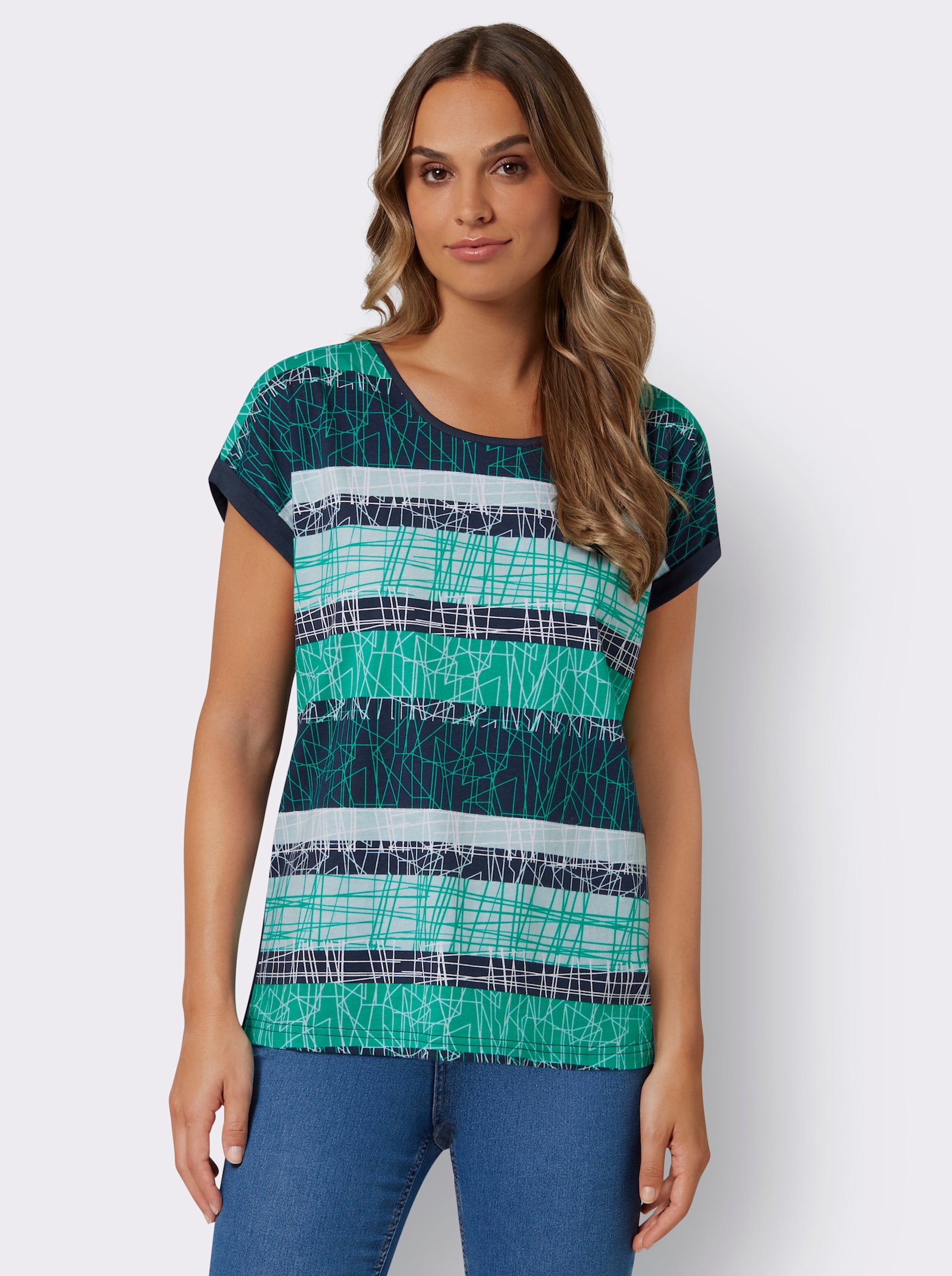 Kurzarmshirt mit Druck im Vorderteil - mint-nachtblau-bedruckt