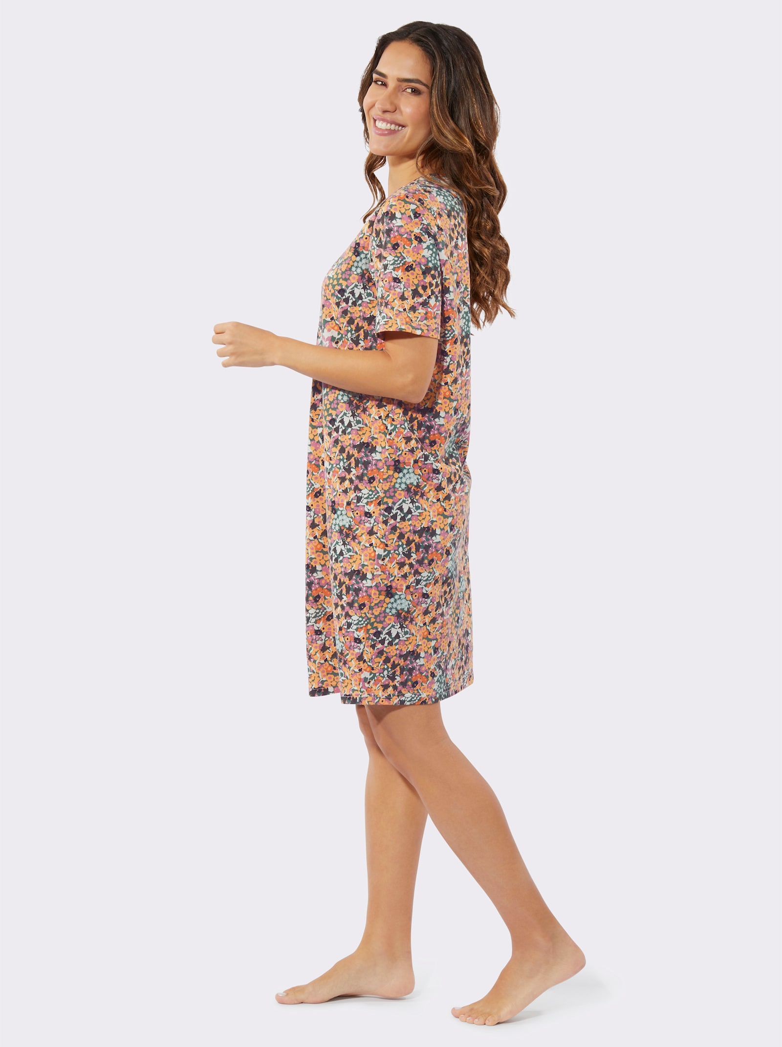 Nachthemd mit Blumendruck - apricot-bedruckt