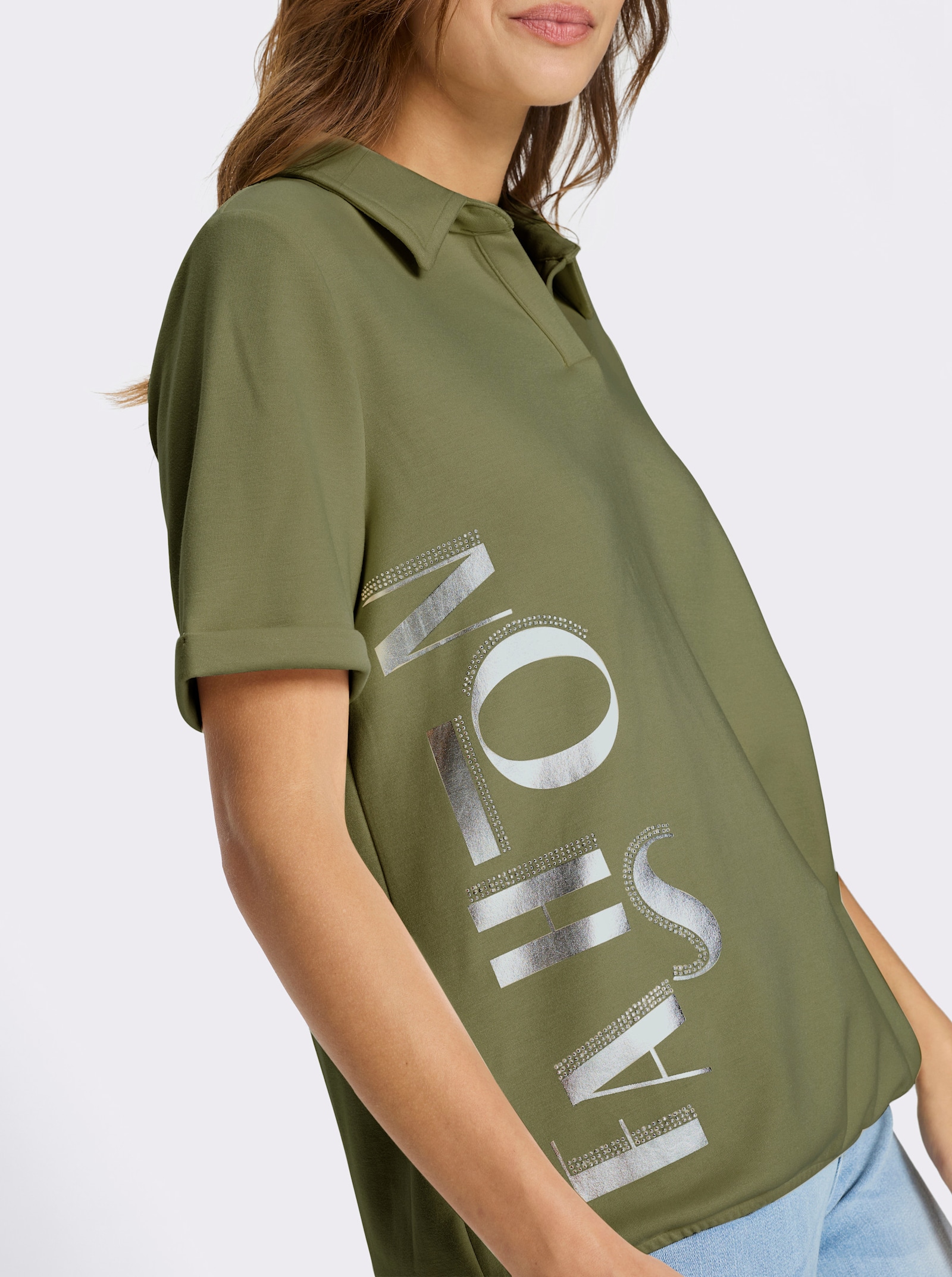 Sweatshirt mit Gummizug am Saum - oliv