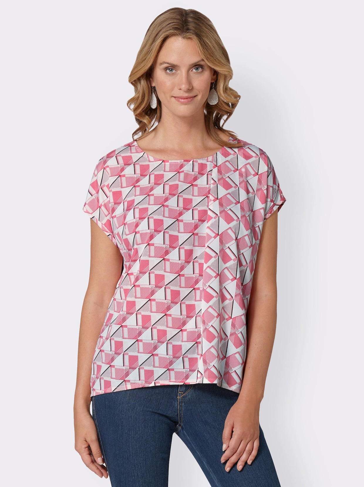 Druckbluse - pink-weiss-gemustert