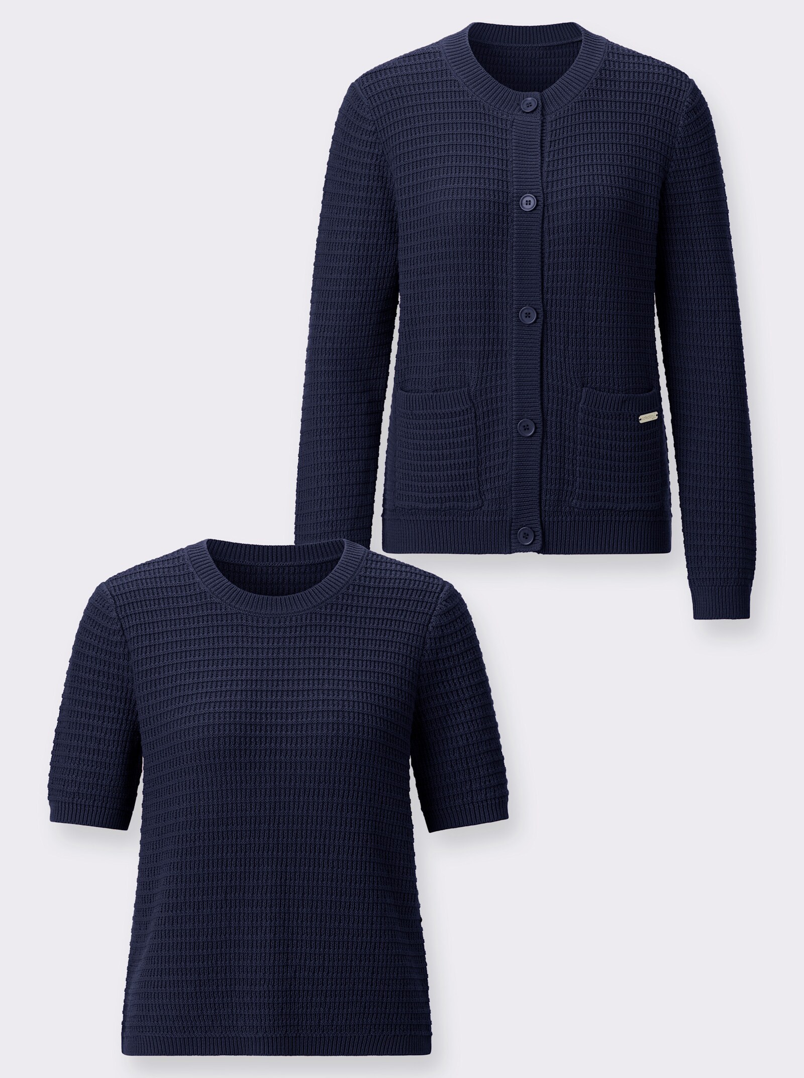 Twin-Set mit gerippten Abschlüssen - marine