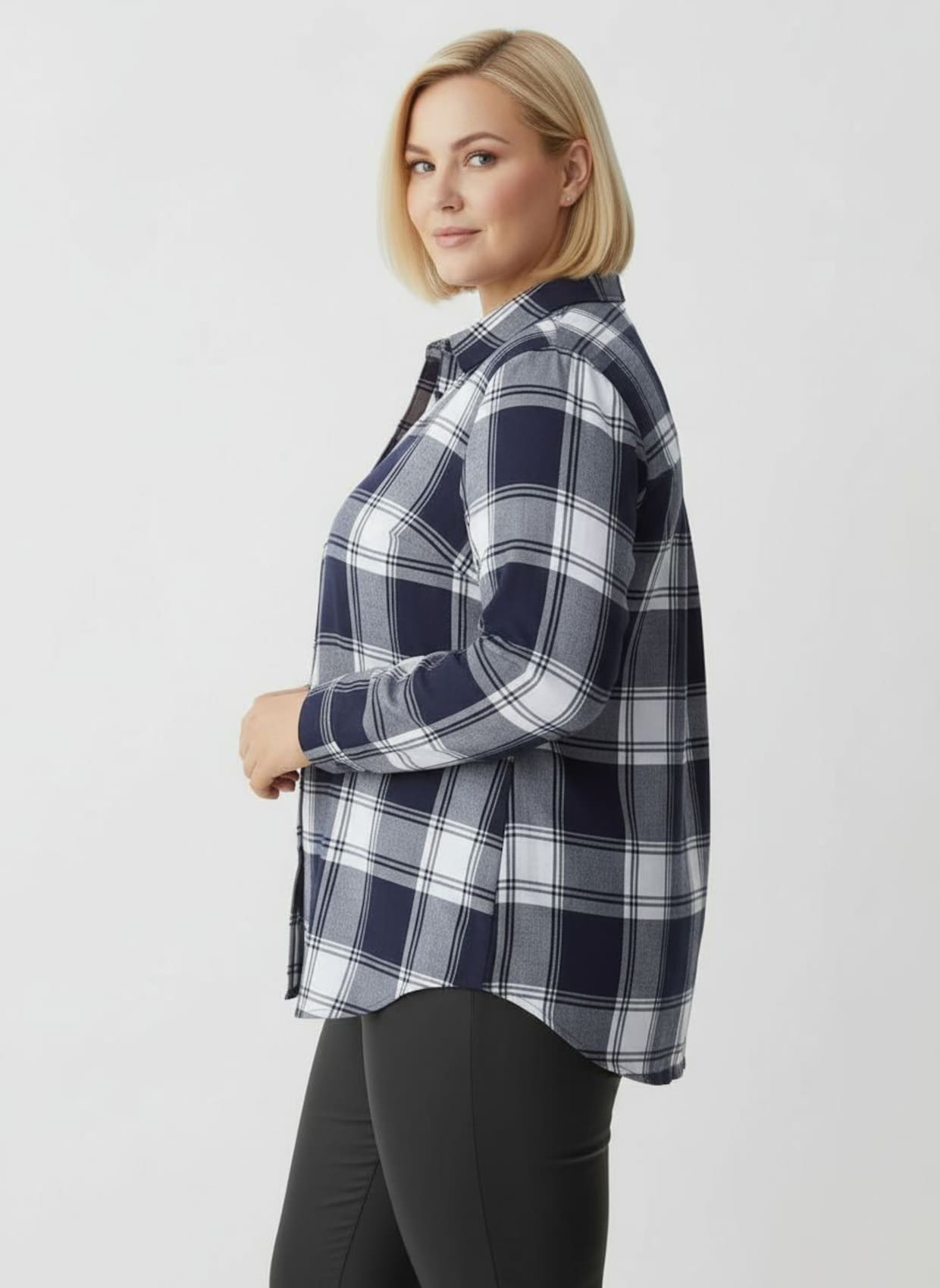Flanellbluse in Karo-Muster - marine-weiß-kariert