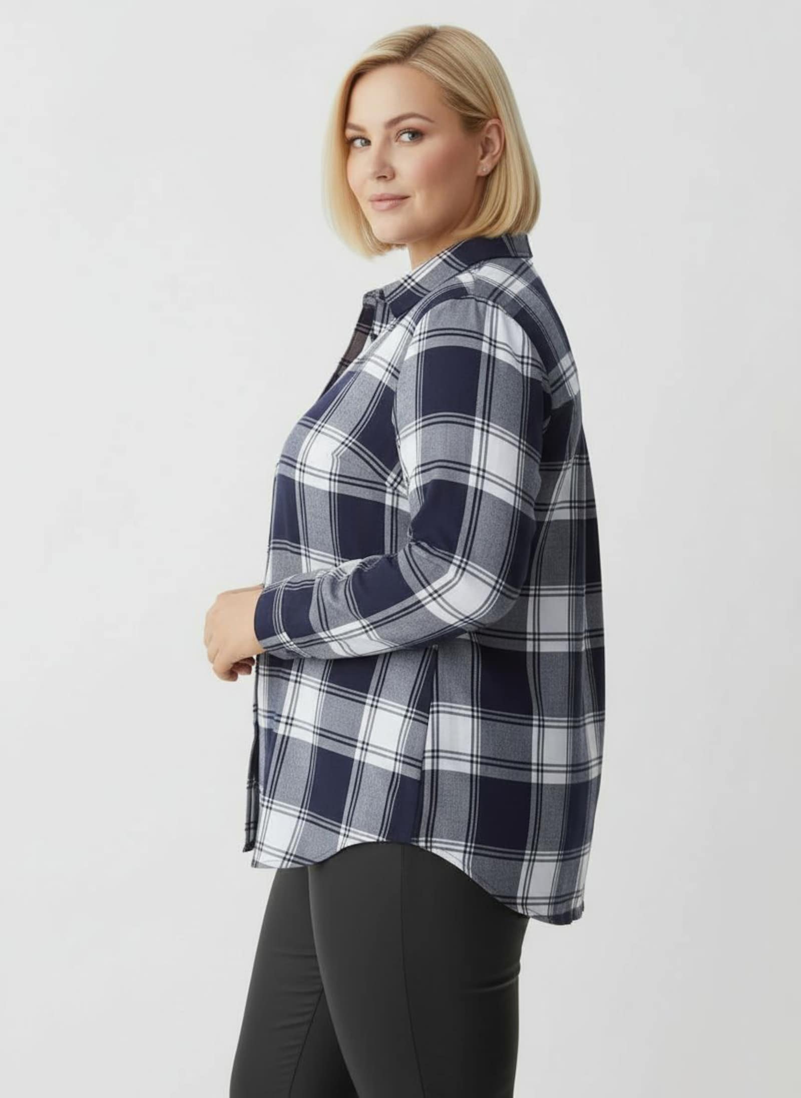 Flanellbluse in Karo-Muster - marine-weiß-kariert