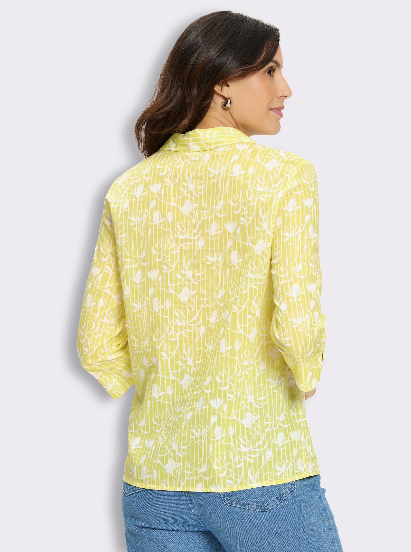 Druckbluse in Schlupfform - limone-ecru-gemustert