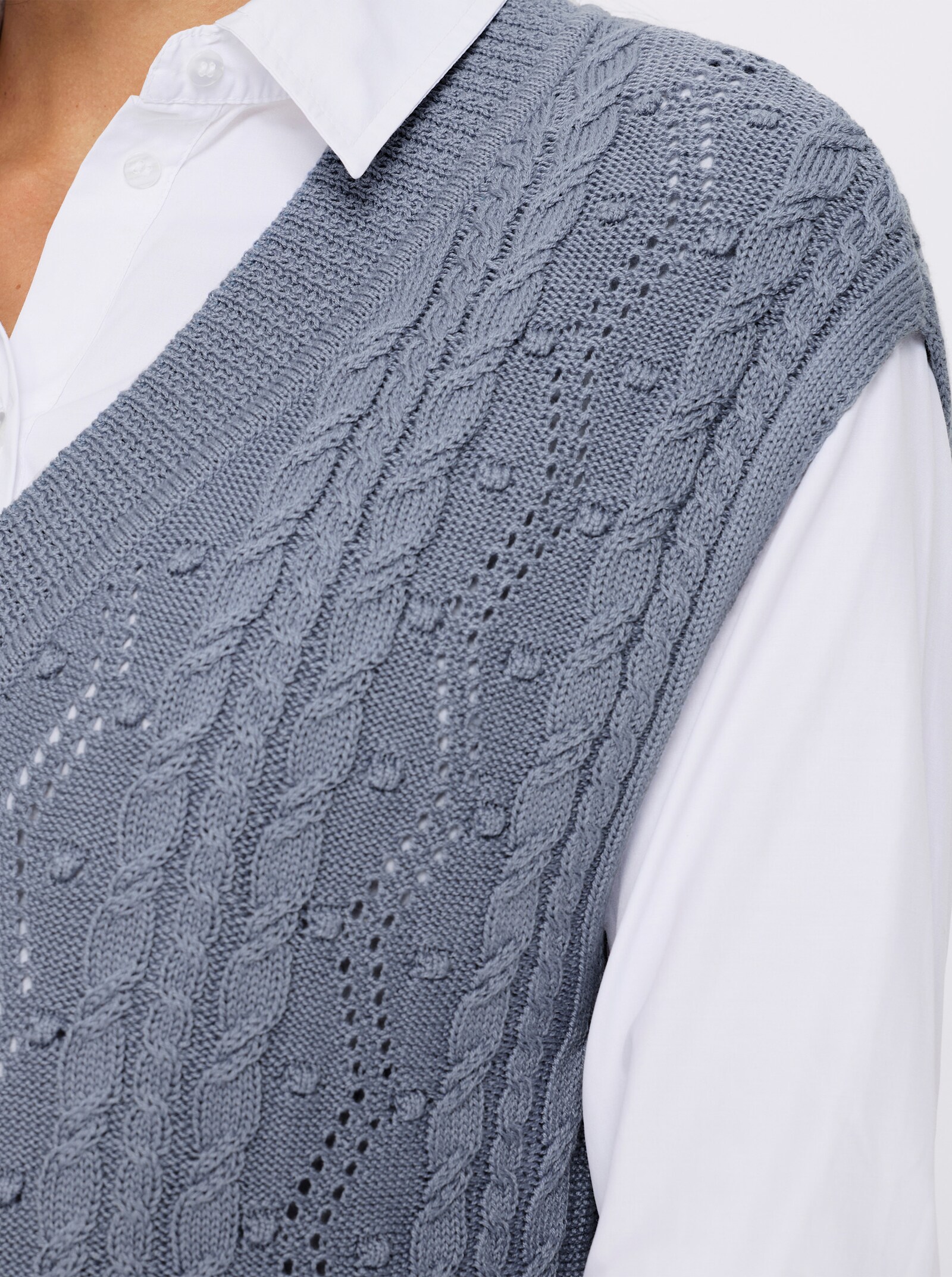 Pullunder mit Strickmuster-Mix - taubenblau