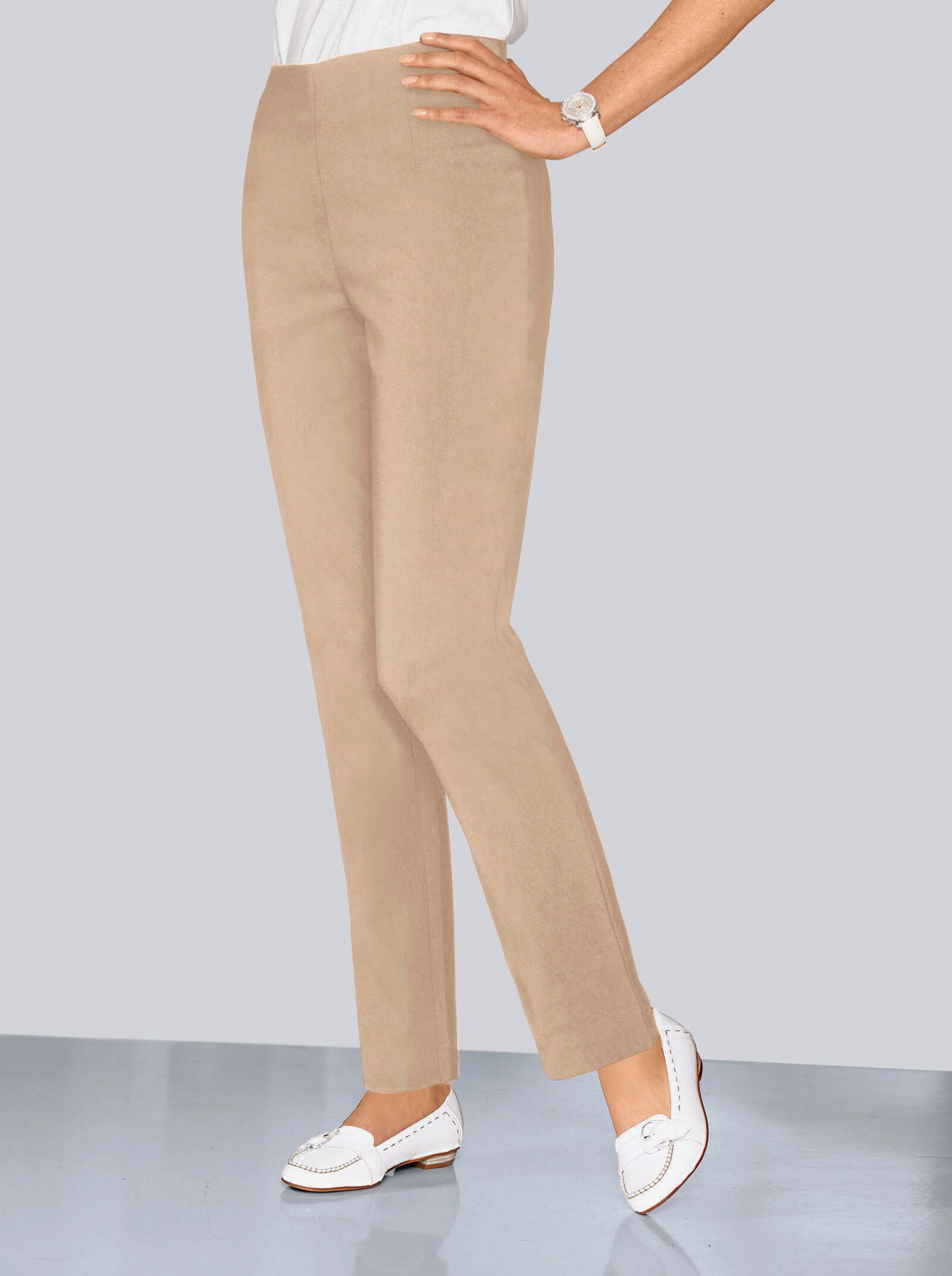 Strečové kalhoty s vnitřním elastickým pasem - béžová