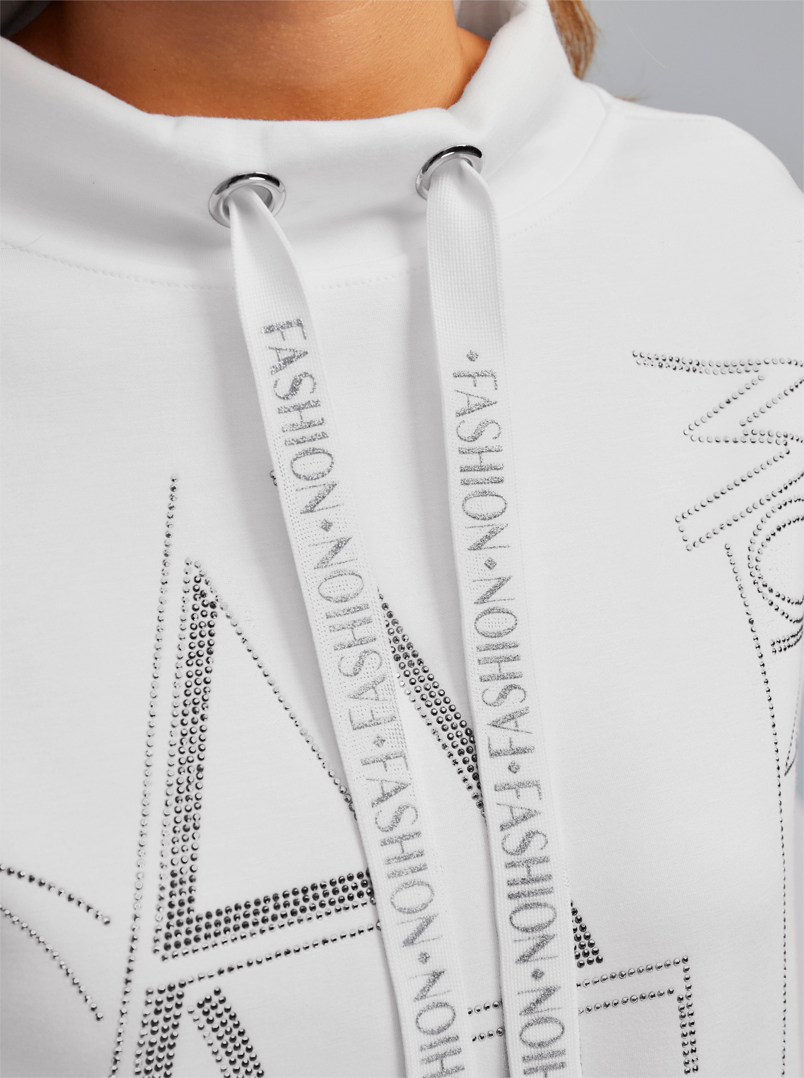 heine Stehkragenshirt mit Glitzer-Schriftzug - ecru