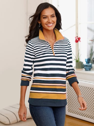 Sweatshirt - marine-ocker-gestreift