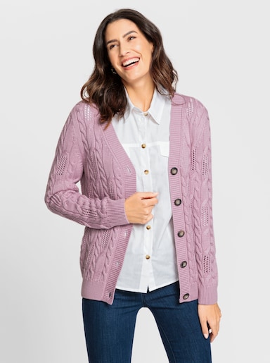 Strickjacke mit Ajourmuster - rosé