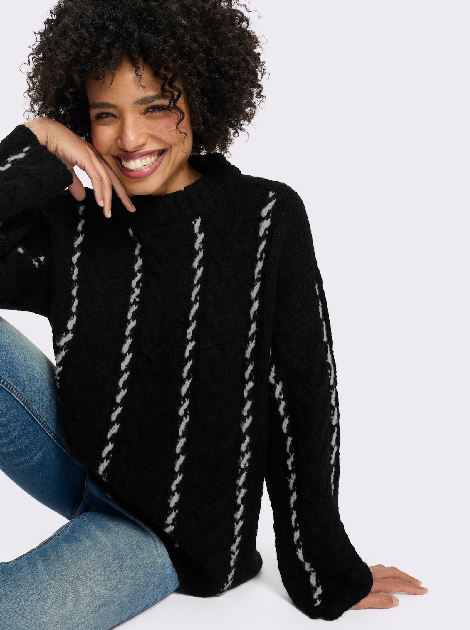 heine Strickpullover mit Zopfmuster - schwarz