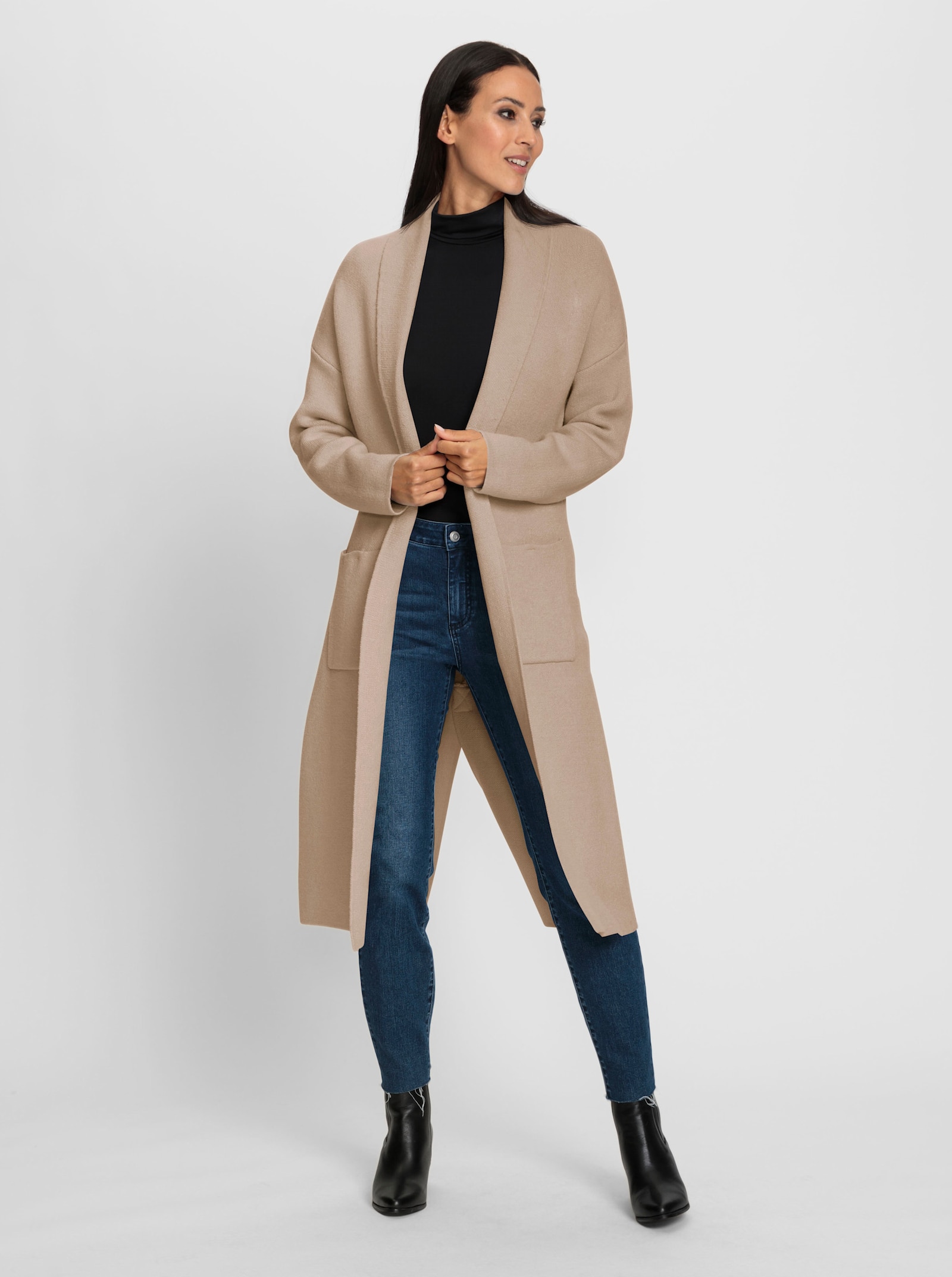 heine Strickmantel mit Schalkragen - beige